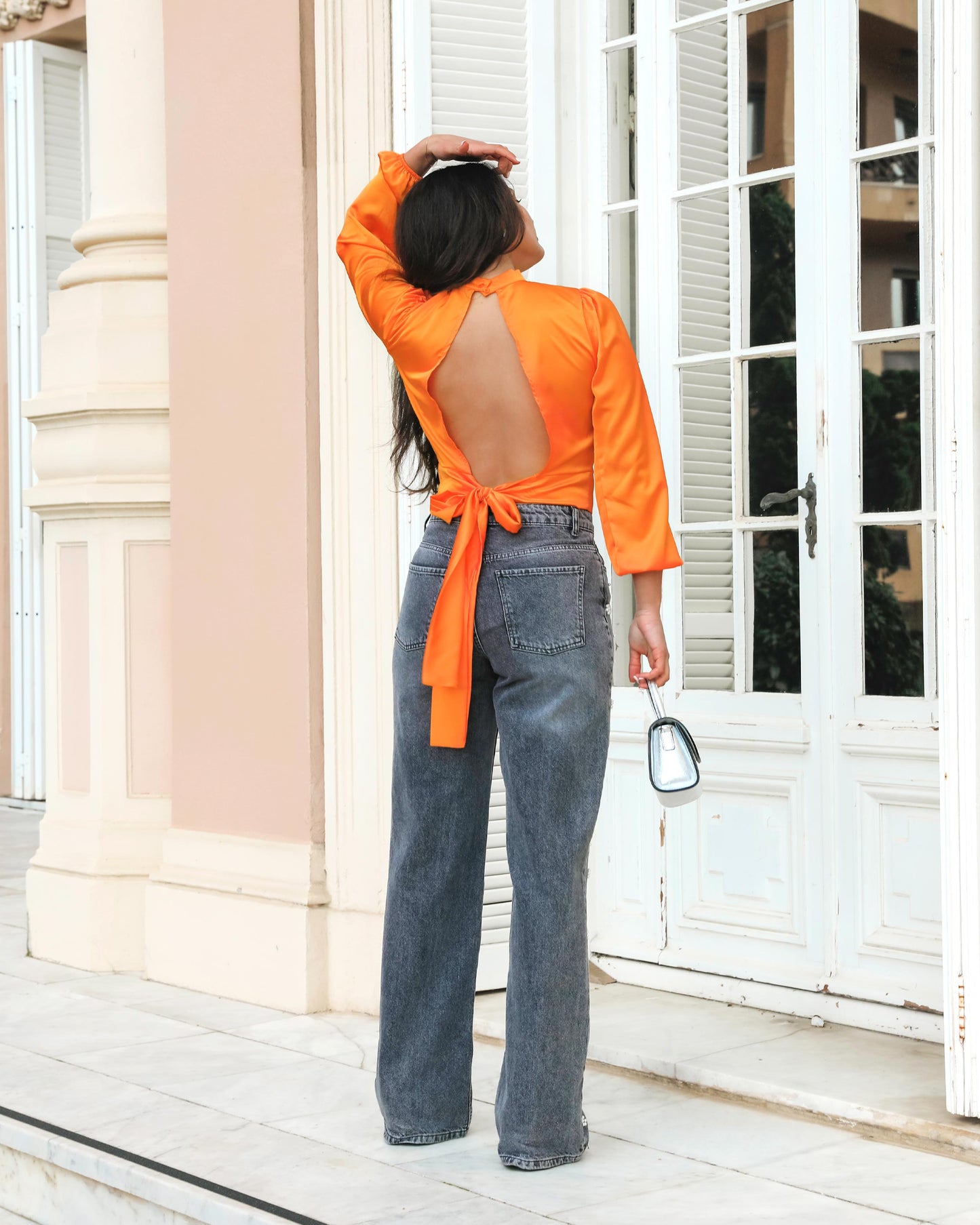 SATIN BOW TOP ORANJE