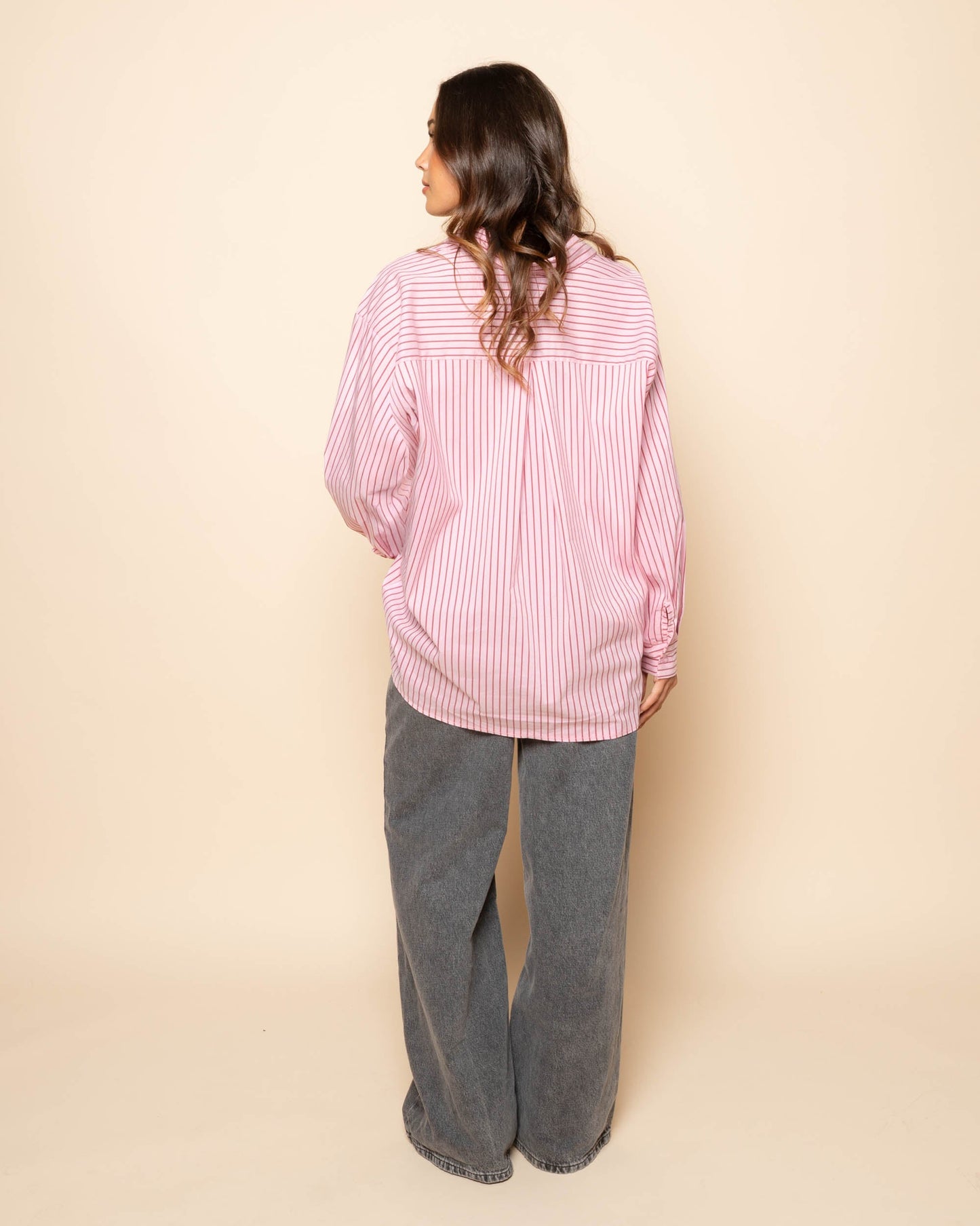 POPLIN STRIPE OVERSIZED BLOUSE ROZE