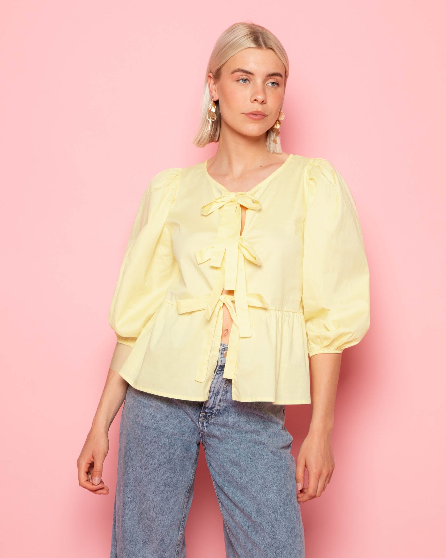 POPLIN BOWS TOP BOTERGEEL