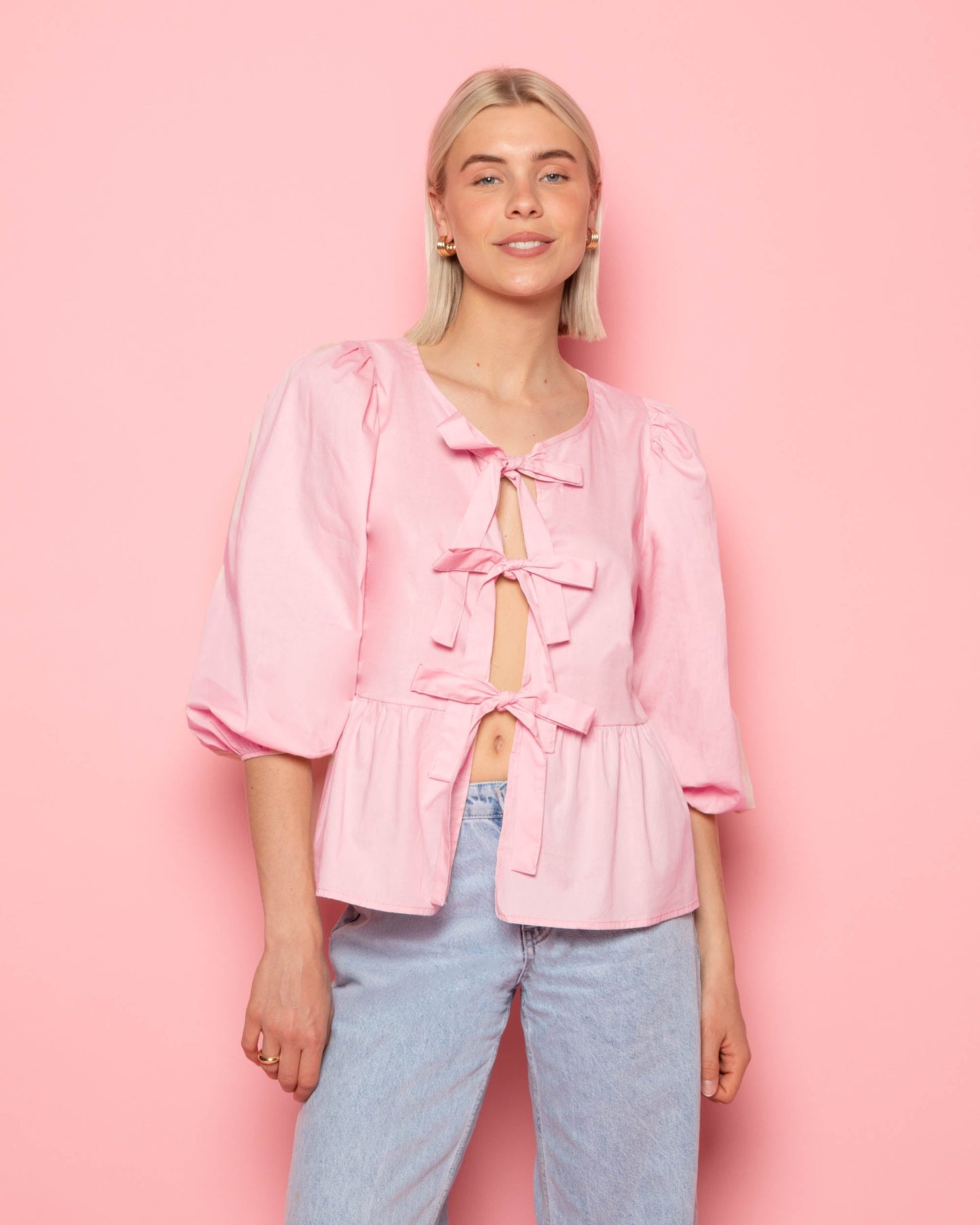 POPLIN BOWS TOP LICHTROZE
