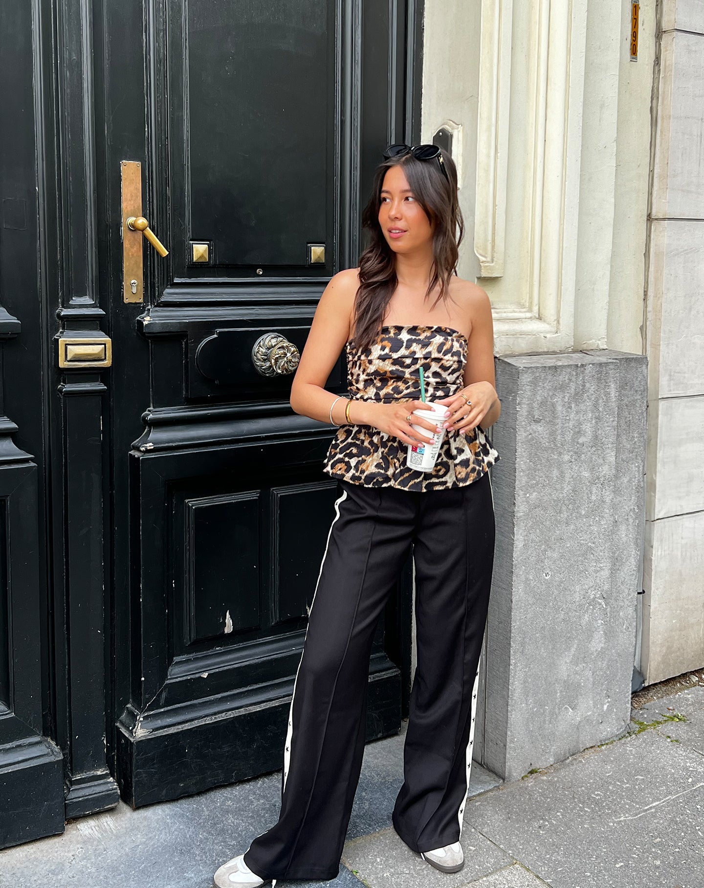 PINTUCK TAPE STRAIGHT LEG PANTALON ZWART
