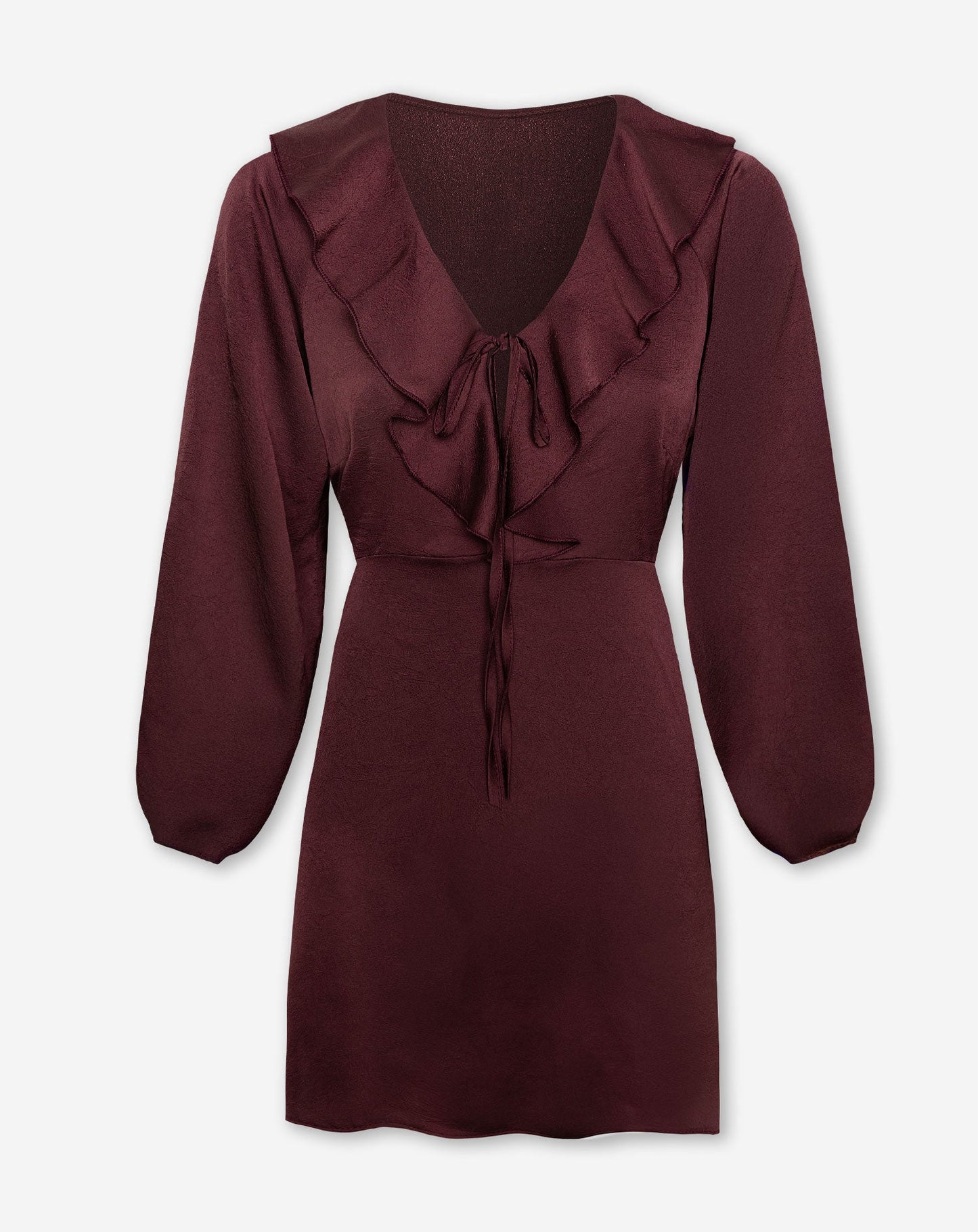 CHRISTY RUFFLE DRESS BURGUNDY