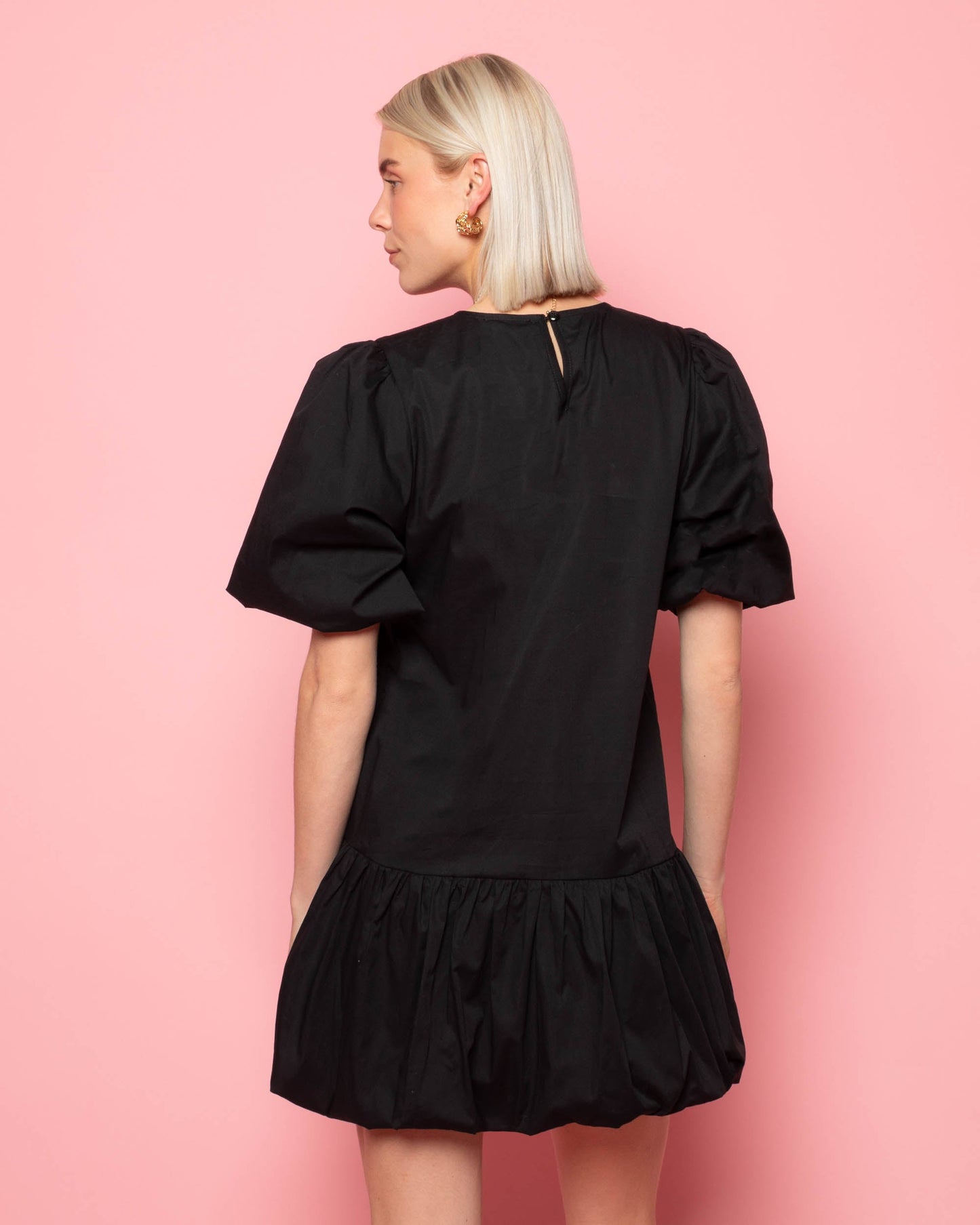 POPLIN PUFF SLEEVE DRESS ZWART