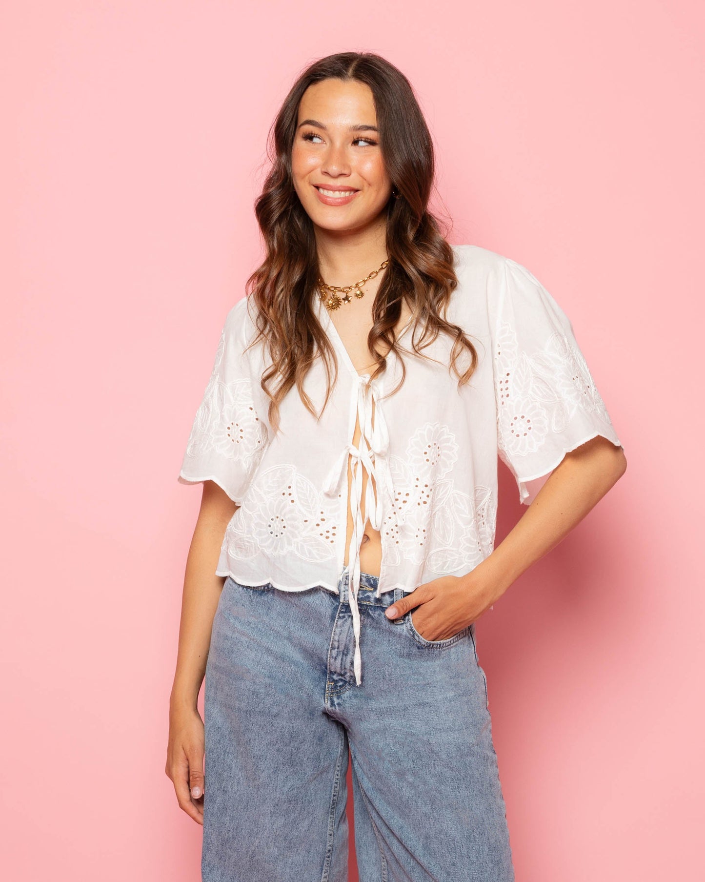 CARA BRODERIE CORD TOP CRÈME