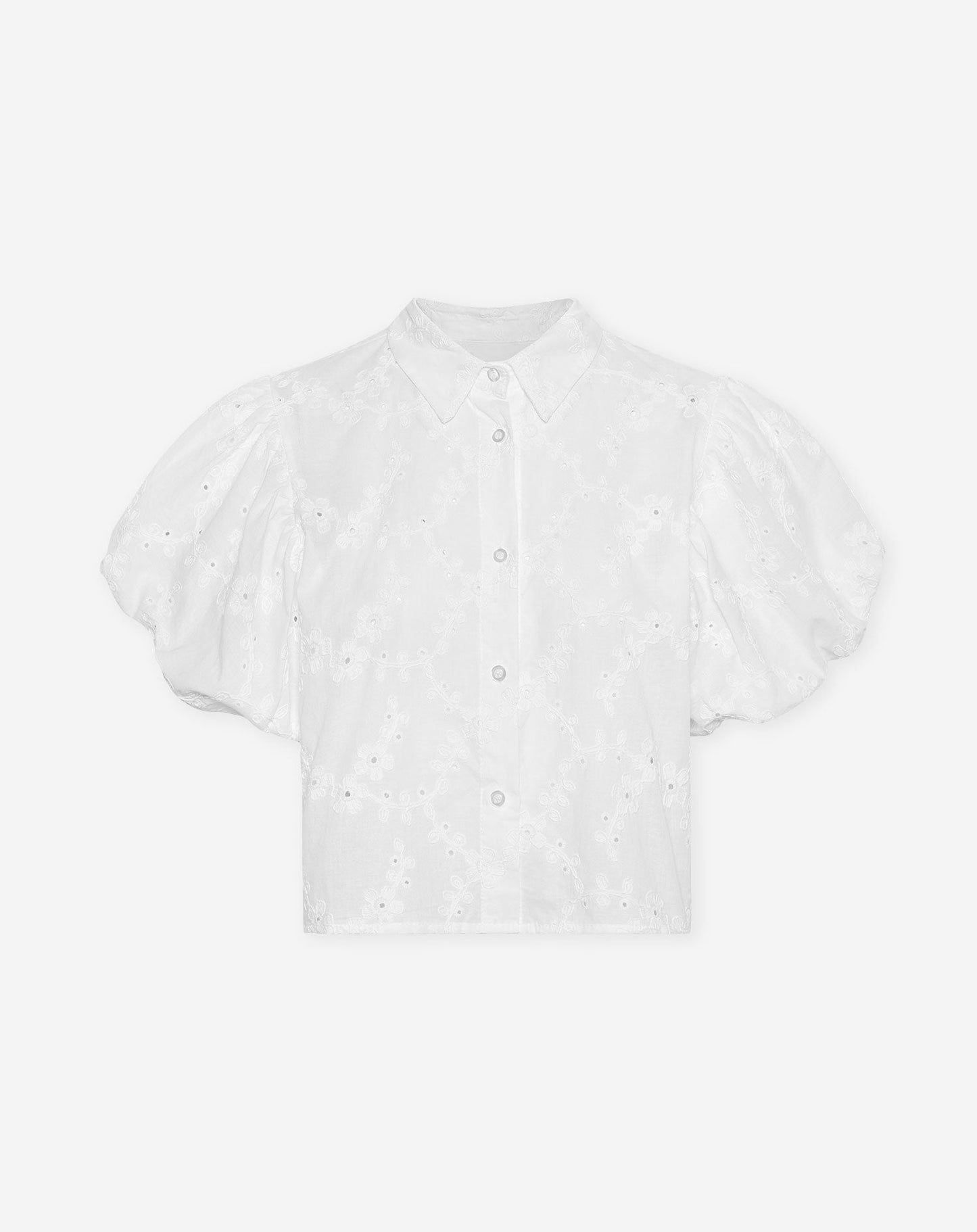 BRODERIE PUFF SLEEVE BLOUSE WIT