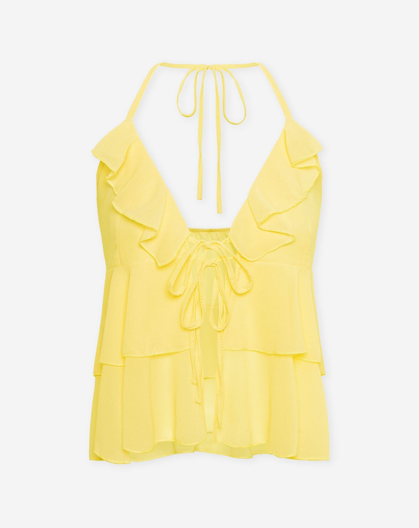 LIZZA RUFFLE HALTER TOP BOTERGEEL