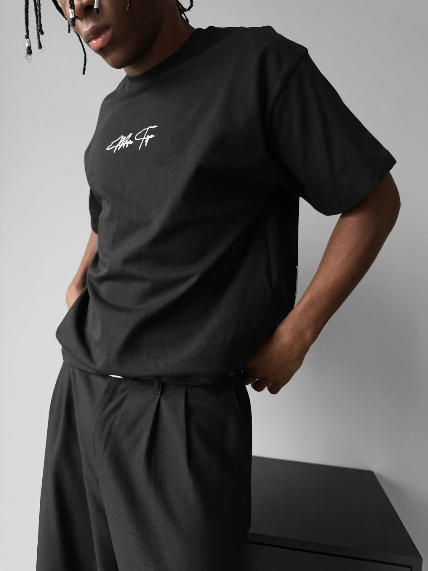 Übergroßes „Kämpfe mit Stil“ T-Shirt – Schwarz