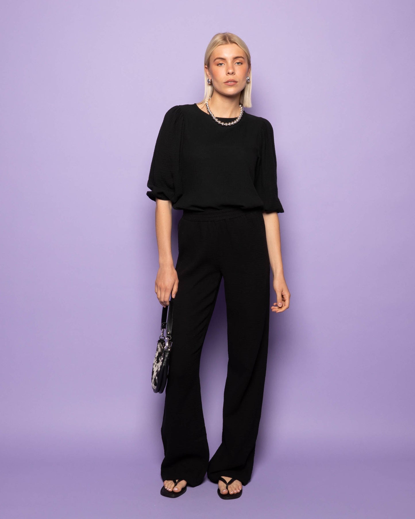 MELODY MOUSSELINE STRAIGHT LEG PANTS TALL ZWART
