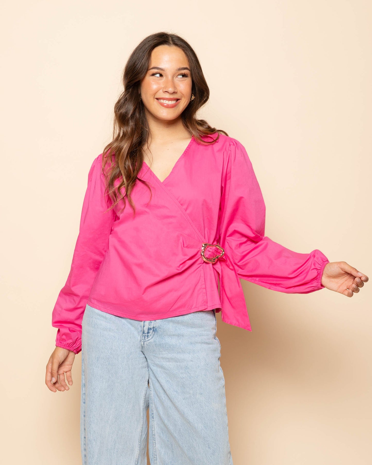 POPLIN WRAP BUCKLE BLOUSE ROZE