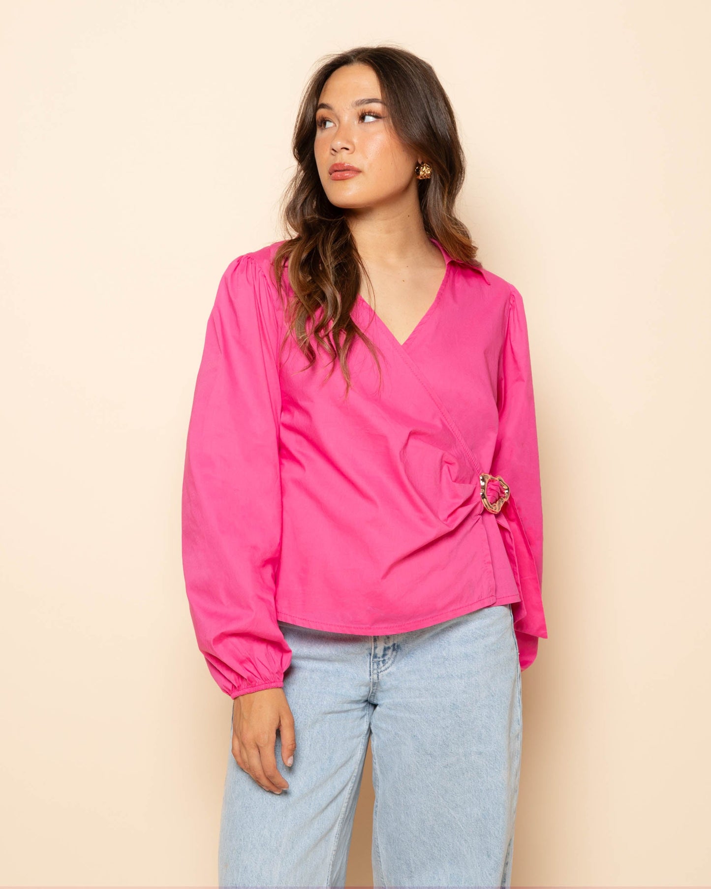 POPLIN WRAP BUCKLE BLOUSE ROZE