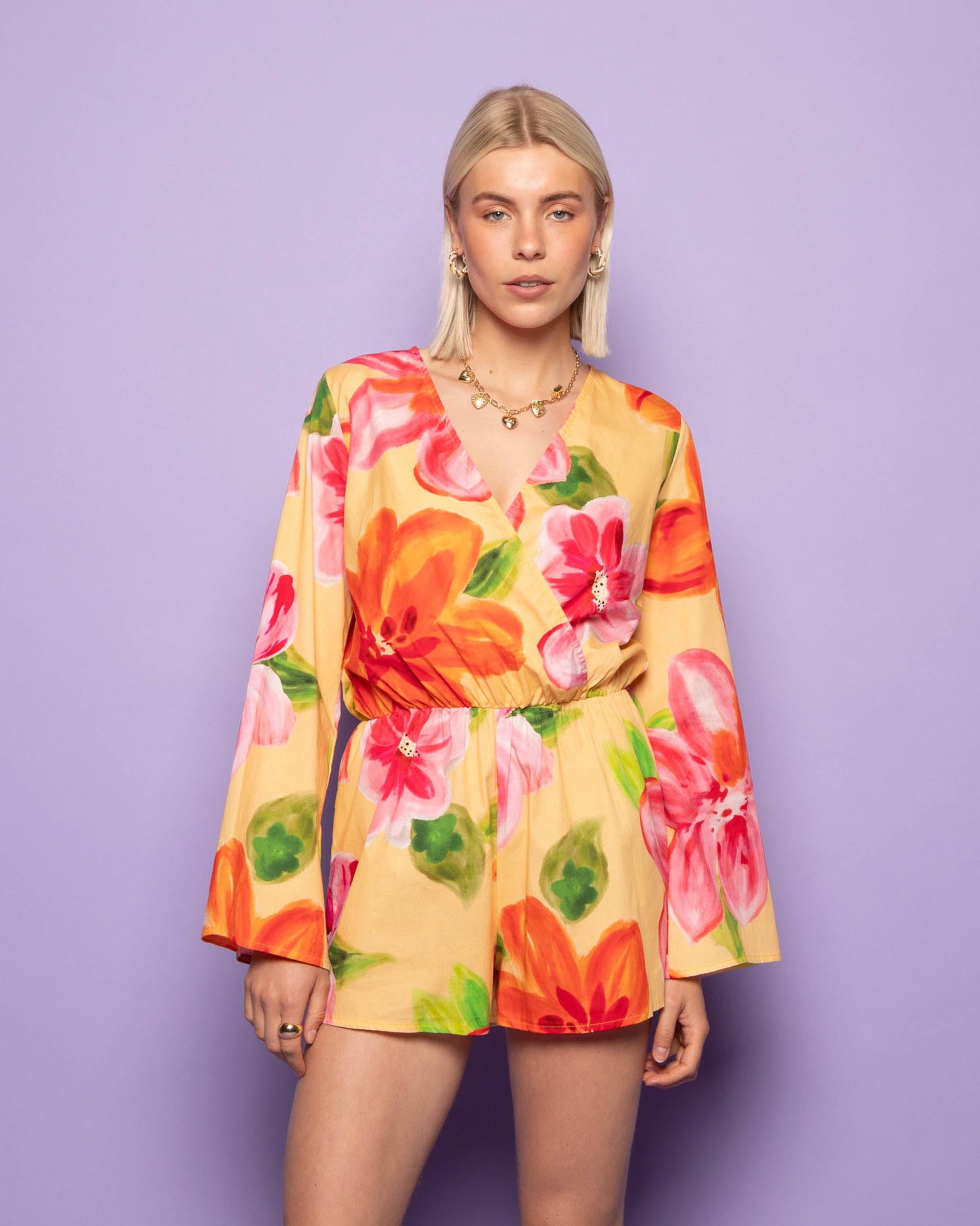 TROPICAL FLOWER PLAYSUIT GEEL