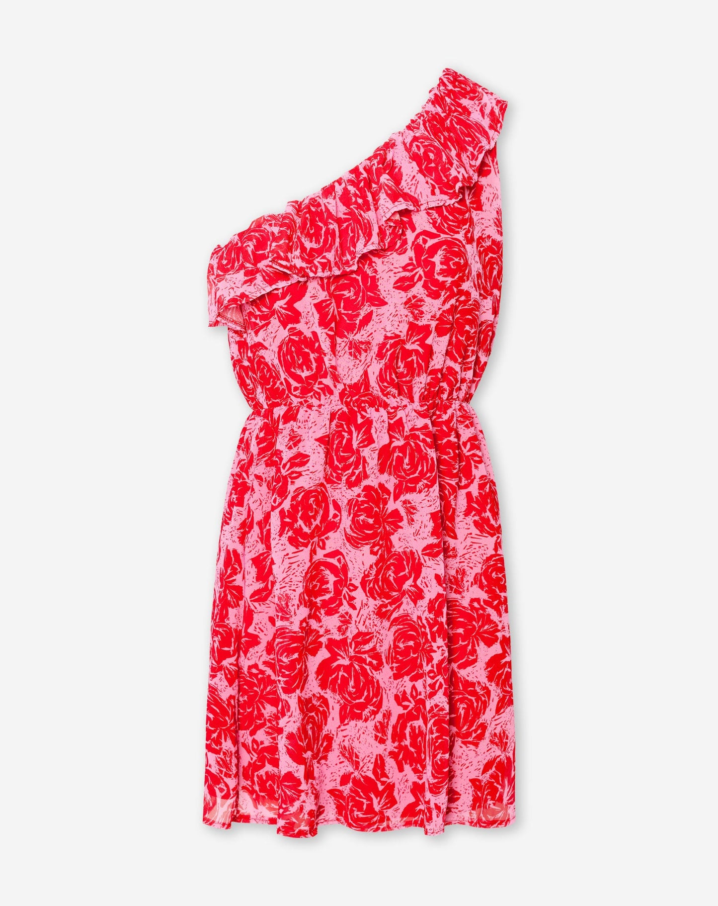 ROSE ONE SHOULDER RUFFLE DRESS