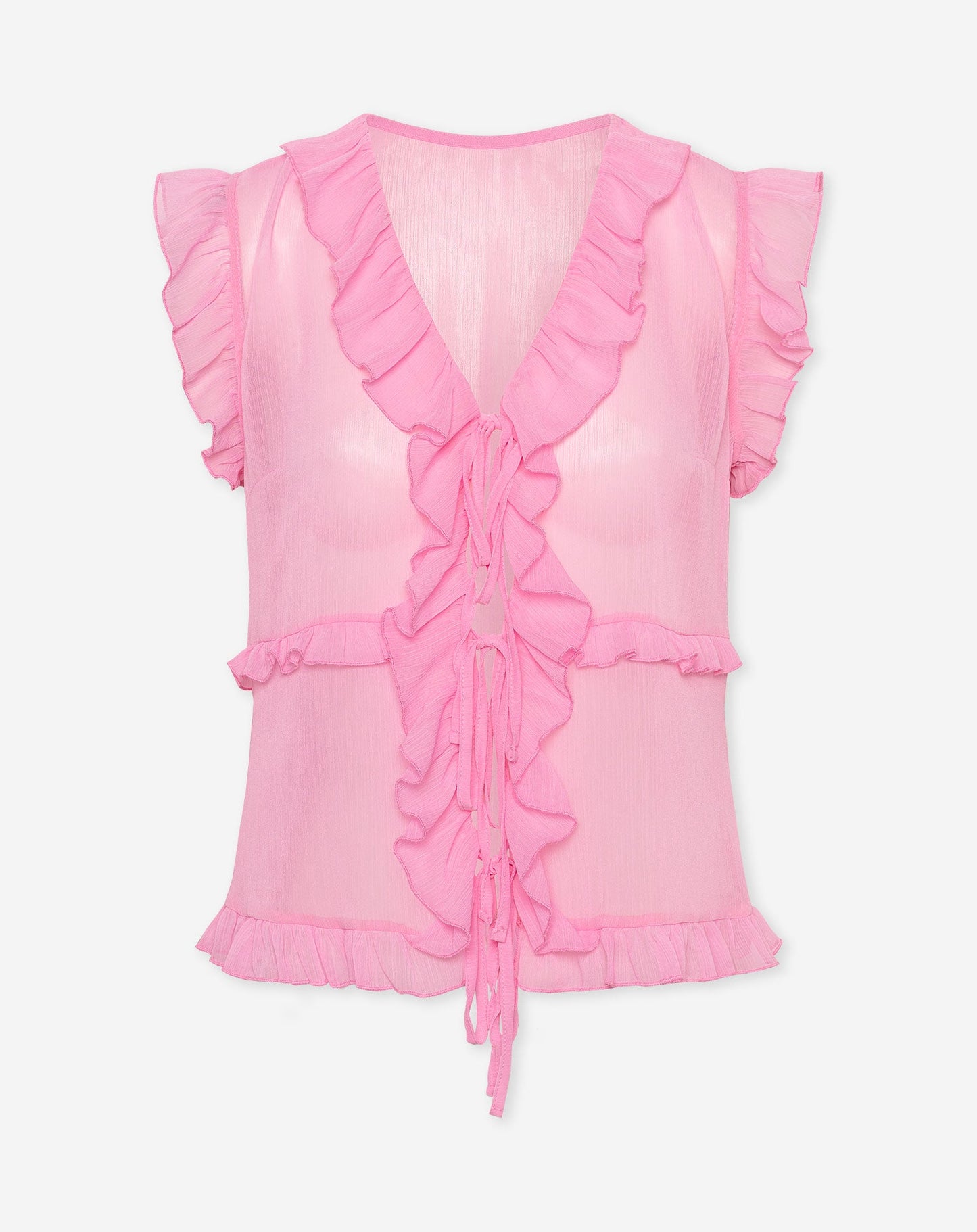 SLEEVELESS CRINKLE RUFFLE TOP ROZE