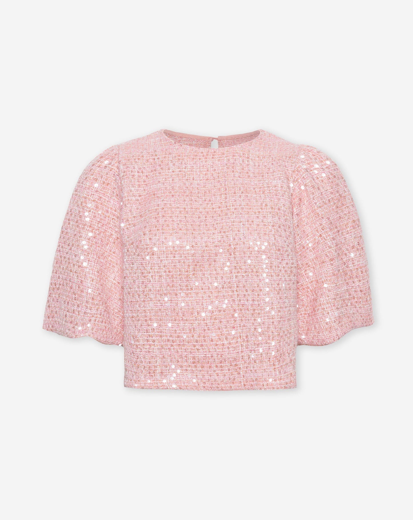 SEQUINS BOUCLE PUFF SLEEVE TOP ROZE