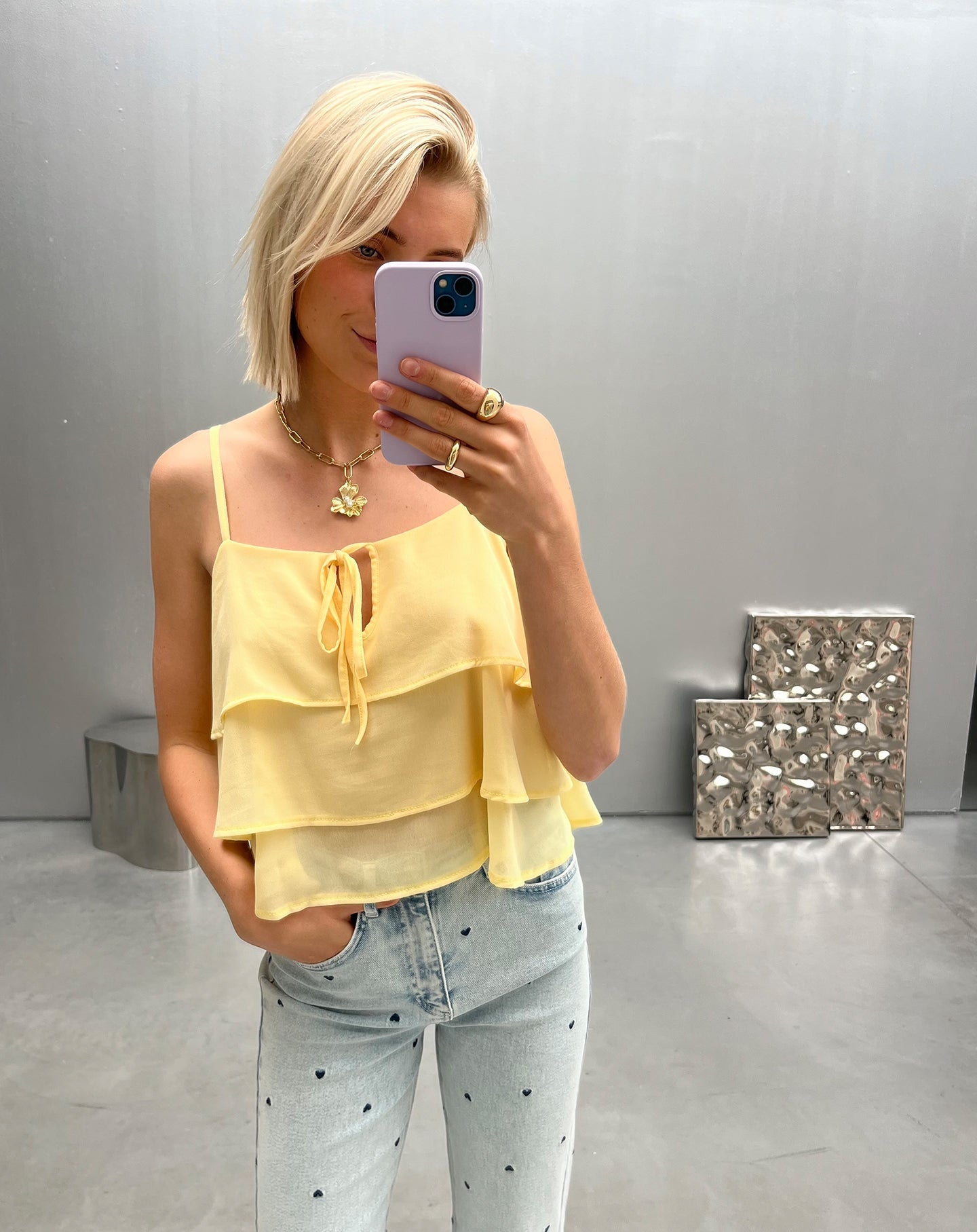 MILIA RUFFLE CAMI TOP GEEL
