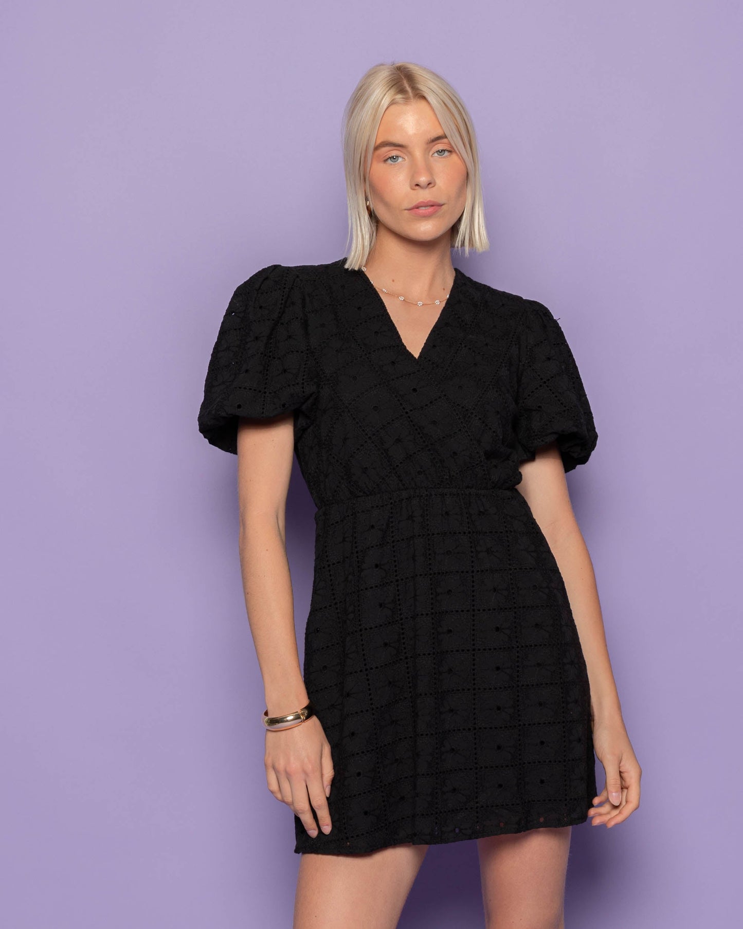 LOREEN BRODERIE DRESS ZWART
