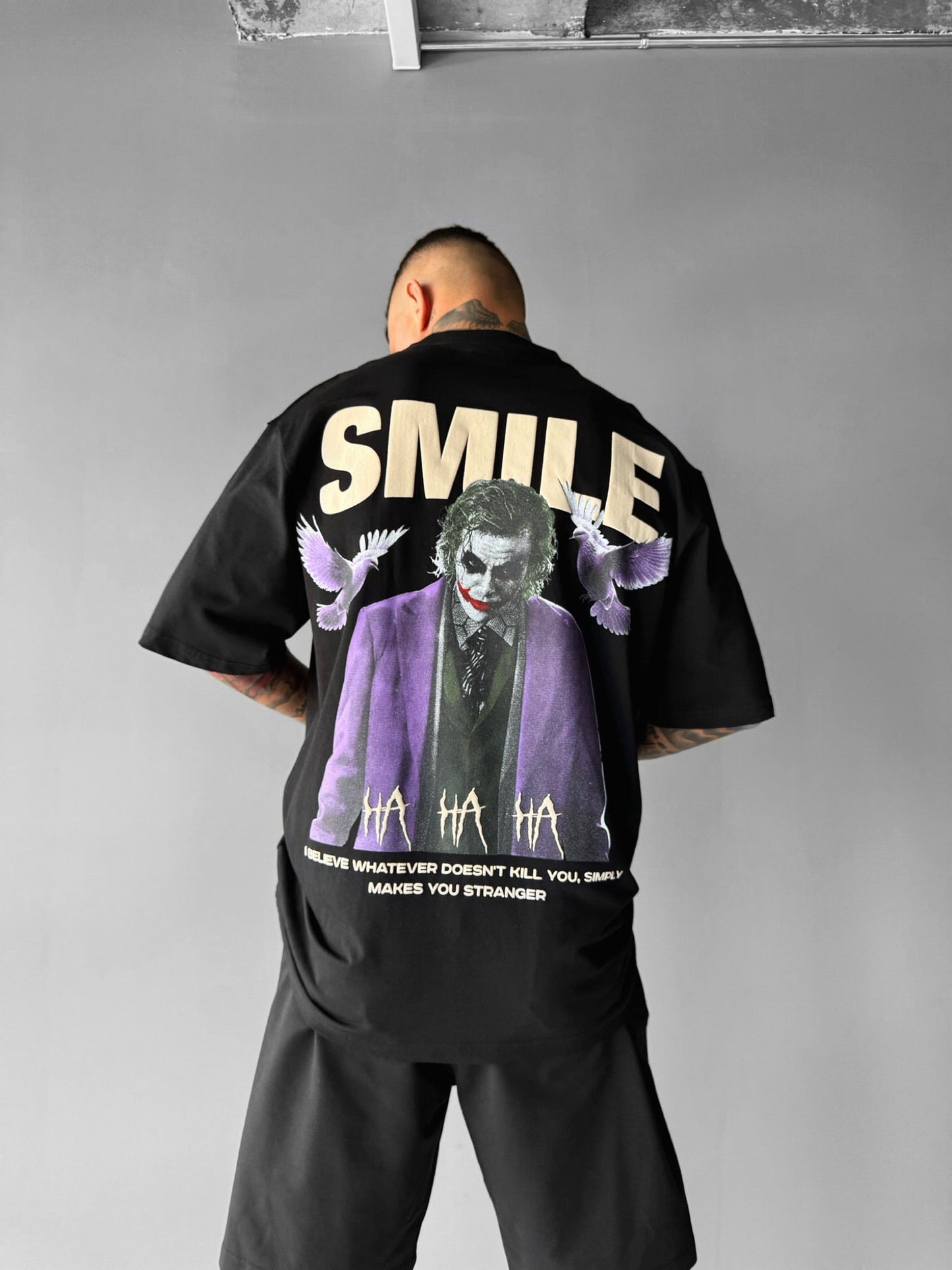 Oversize-T-Shirt mit Smile-Print - Schwarz