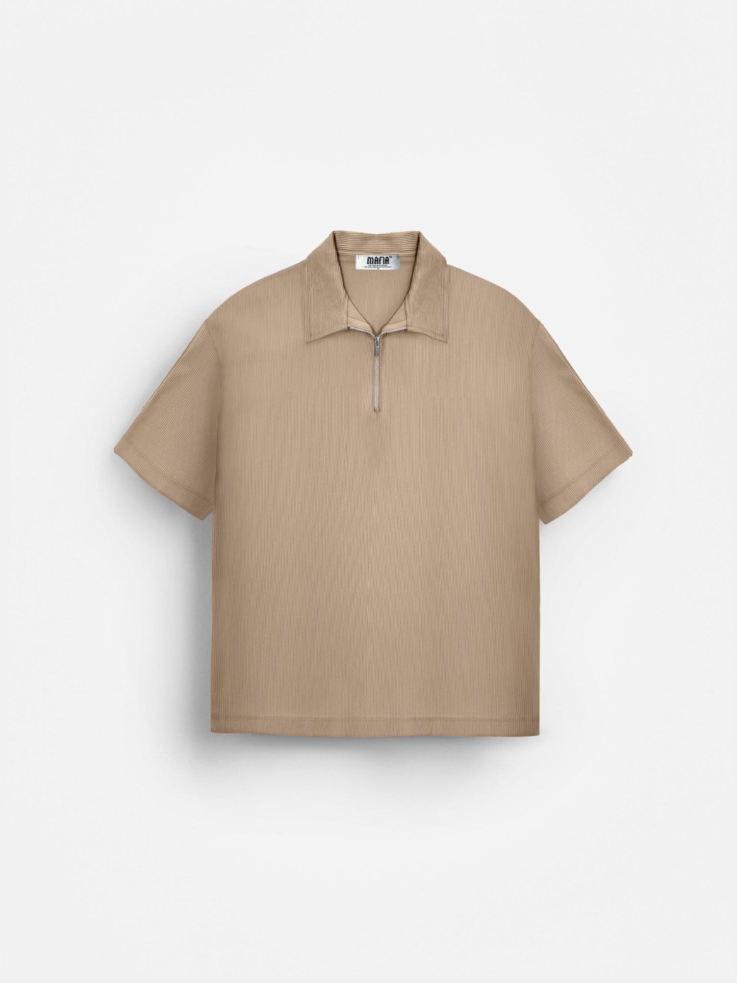 Oversize-Poloshirt mit Reißverschluss und mehreren Lagenmuster - Beige