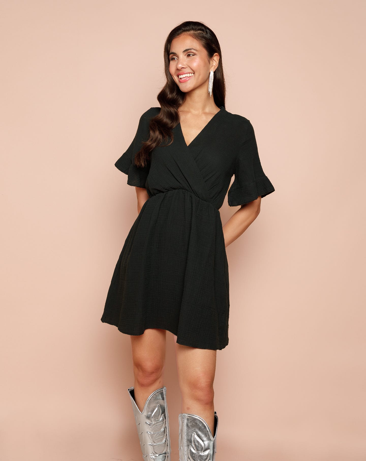 SYLVIE MOUSSELINE DRESS ZWART