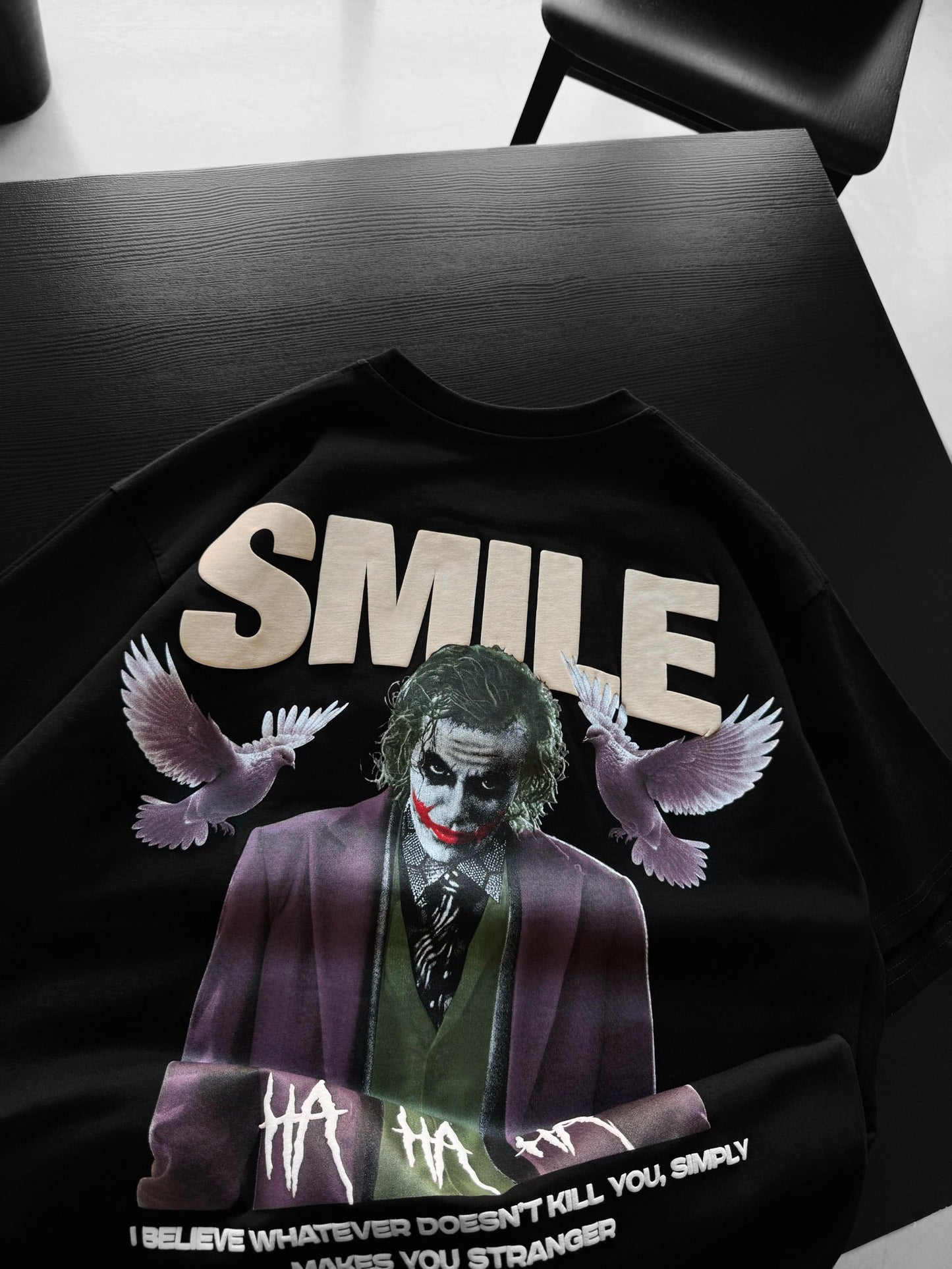 Oversize-T-Shirt mit Smile-Print - Schwarz