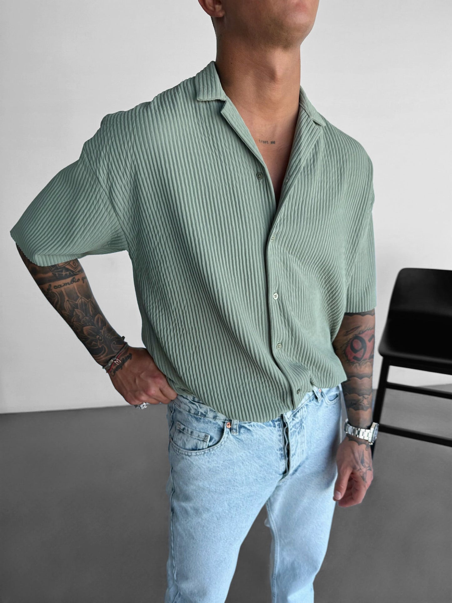 Oversize-Ripp-Shirt - Grün