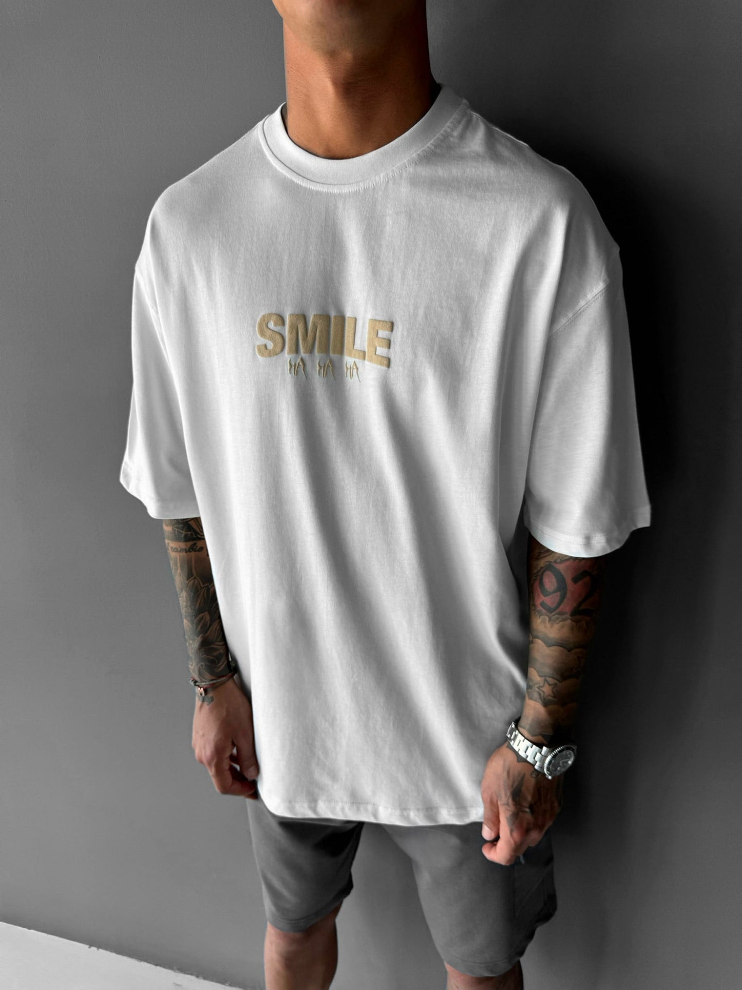 Oversize-T-Shirt „Smile“ – Ecru