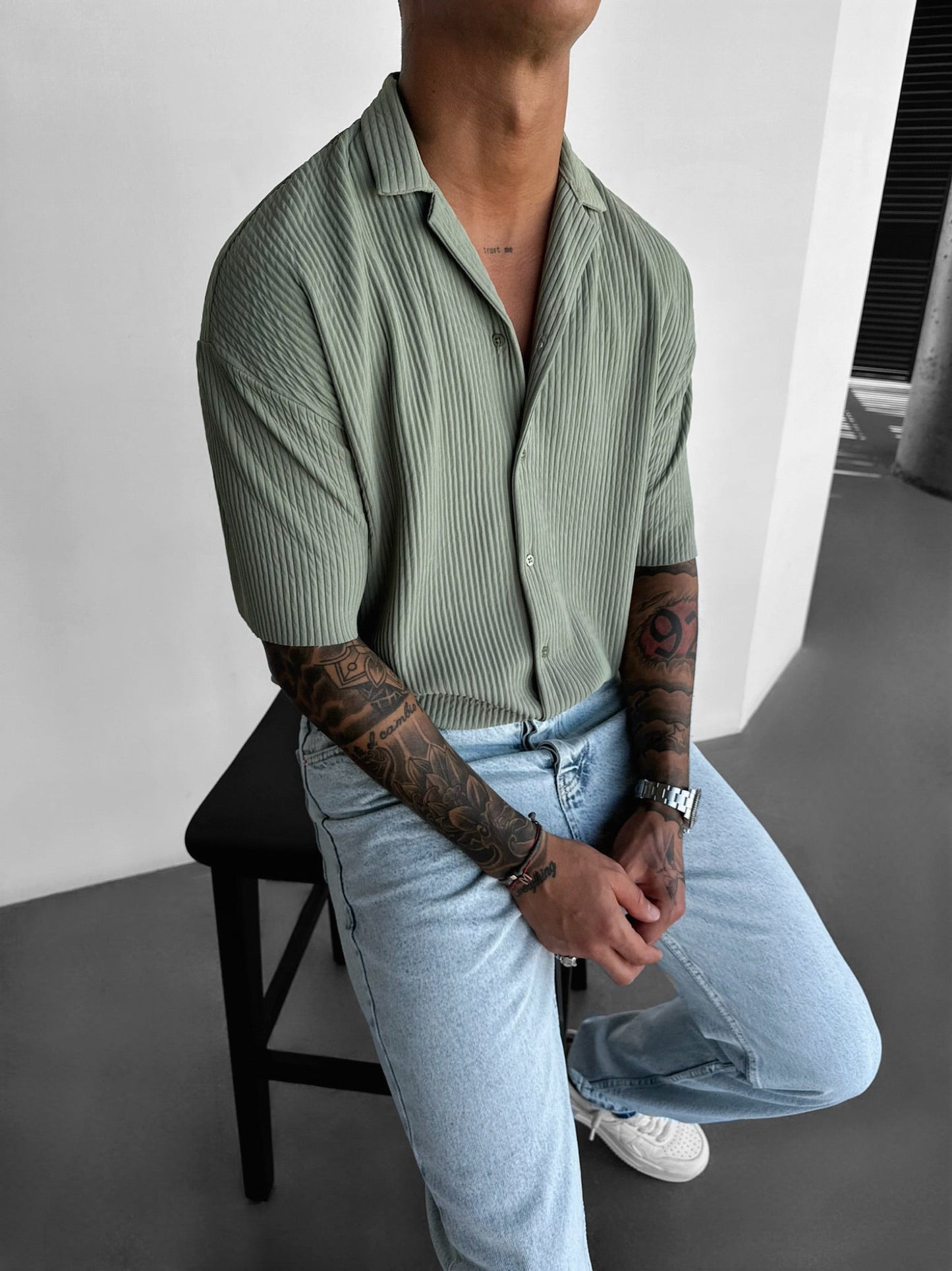 Oversize-Ripp-Shirt - Grün