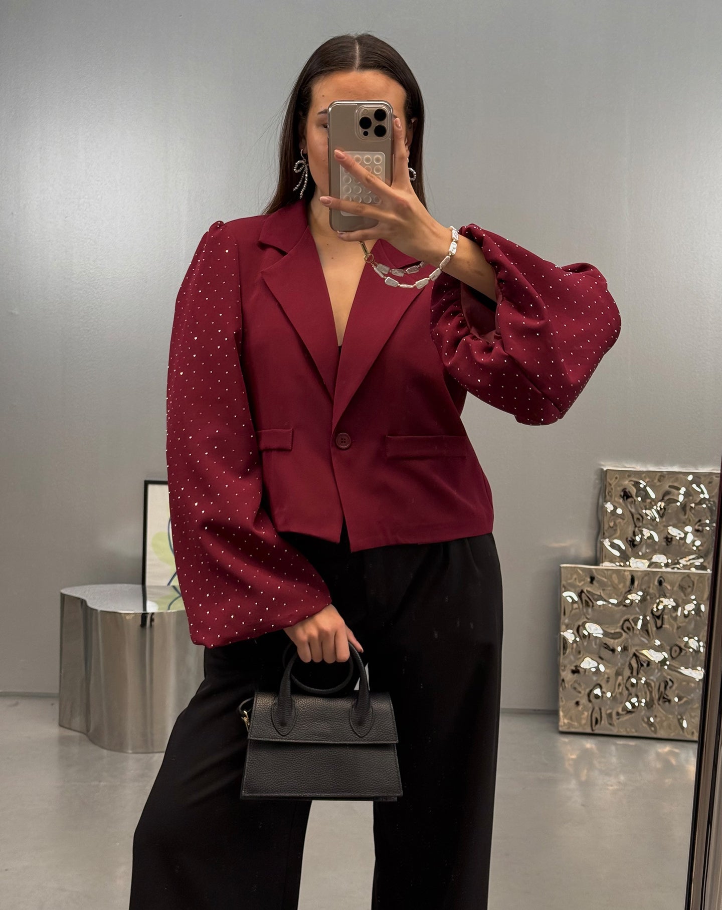DIAMOND PUFF LONG SLEEVE BLAZER BORDEAUX