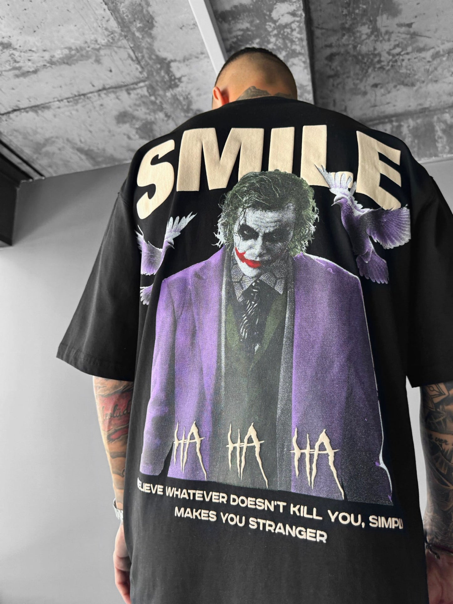 Oversize-T-Shirt mit Smile-Print - Schwarz