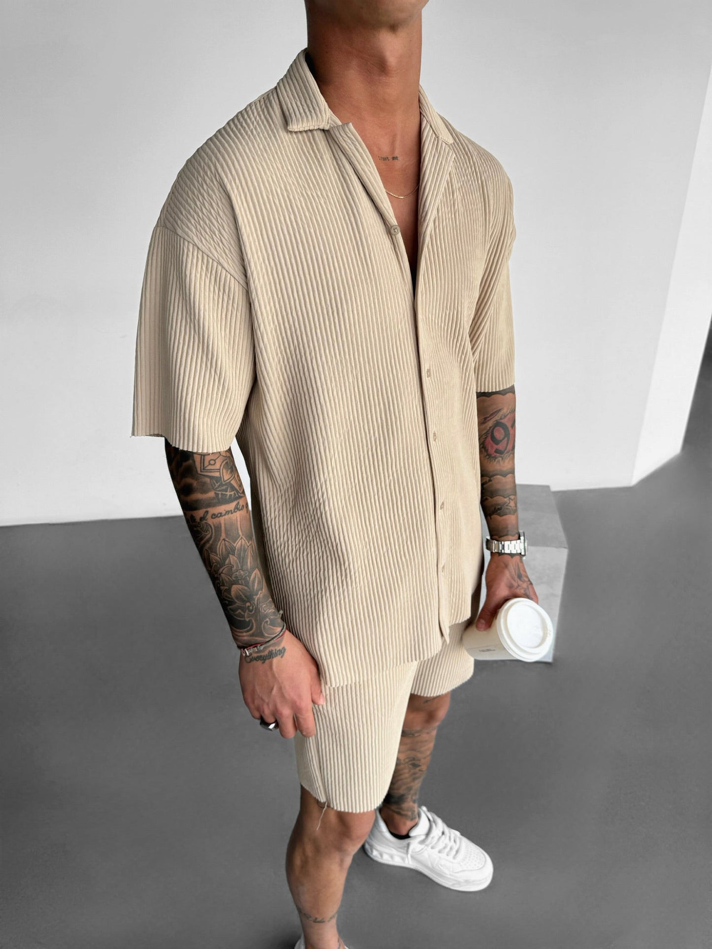 Oversize-Ripp-Shirt - Beige