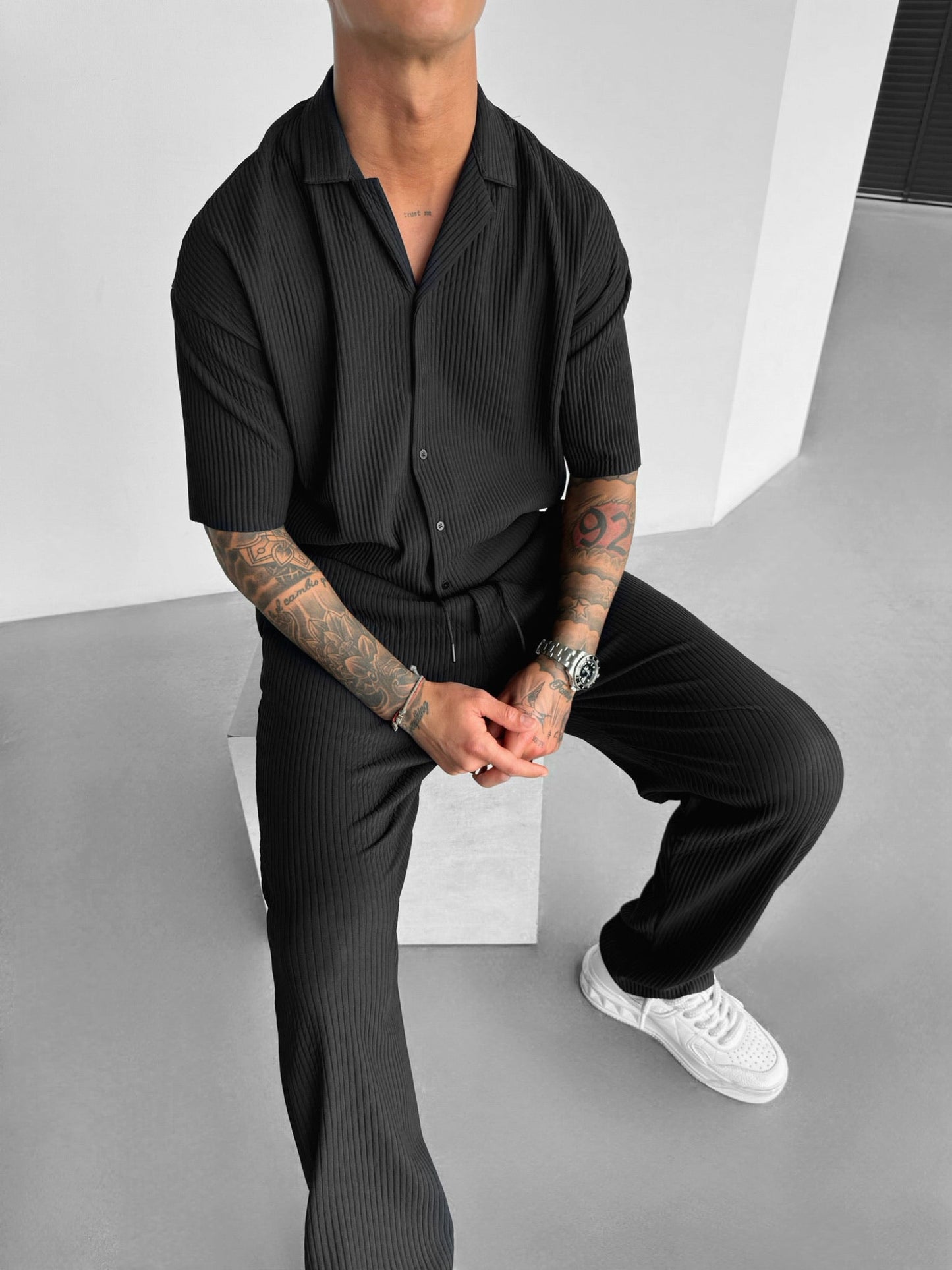 Oversize-Ripp-Shirt - Schwarz