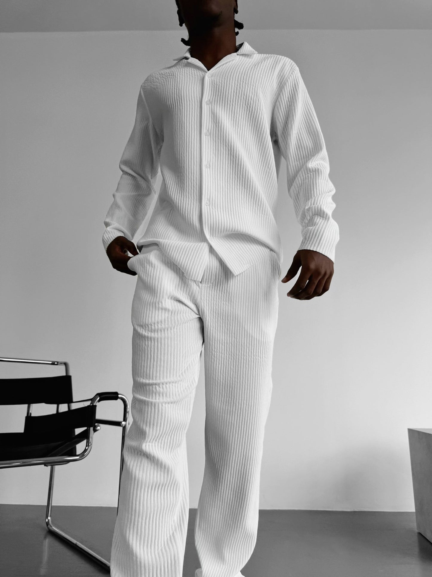 Oversize-Langarmshirt mit Rippenmuster - Weiß