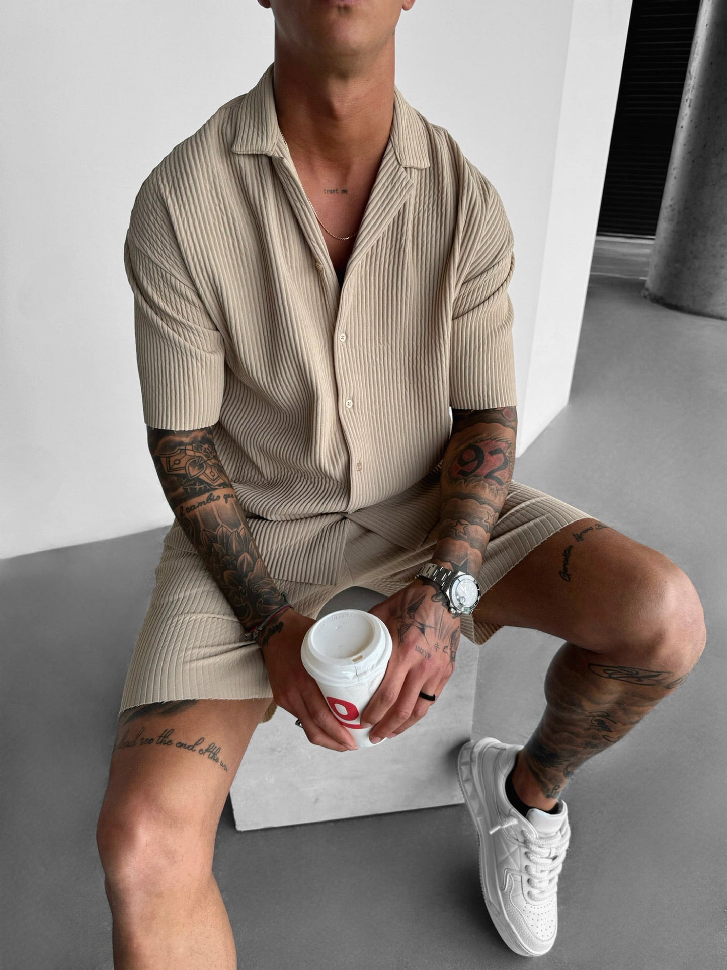 Oversize-Ripp-Shirt - Beige