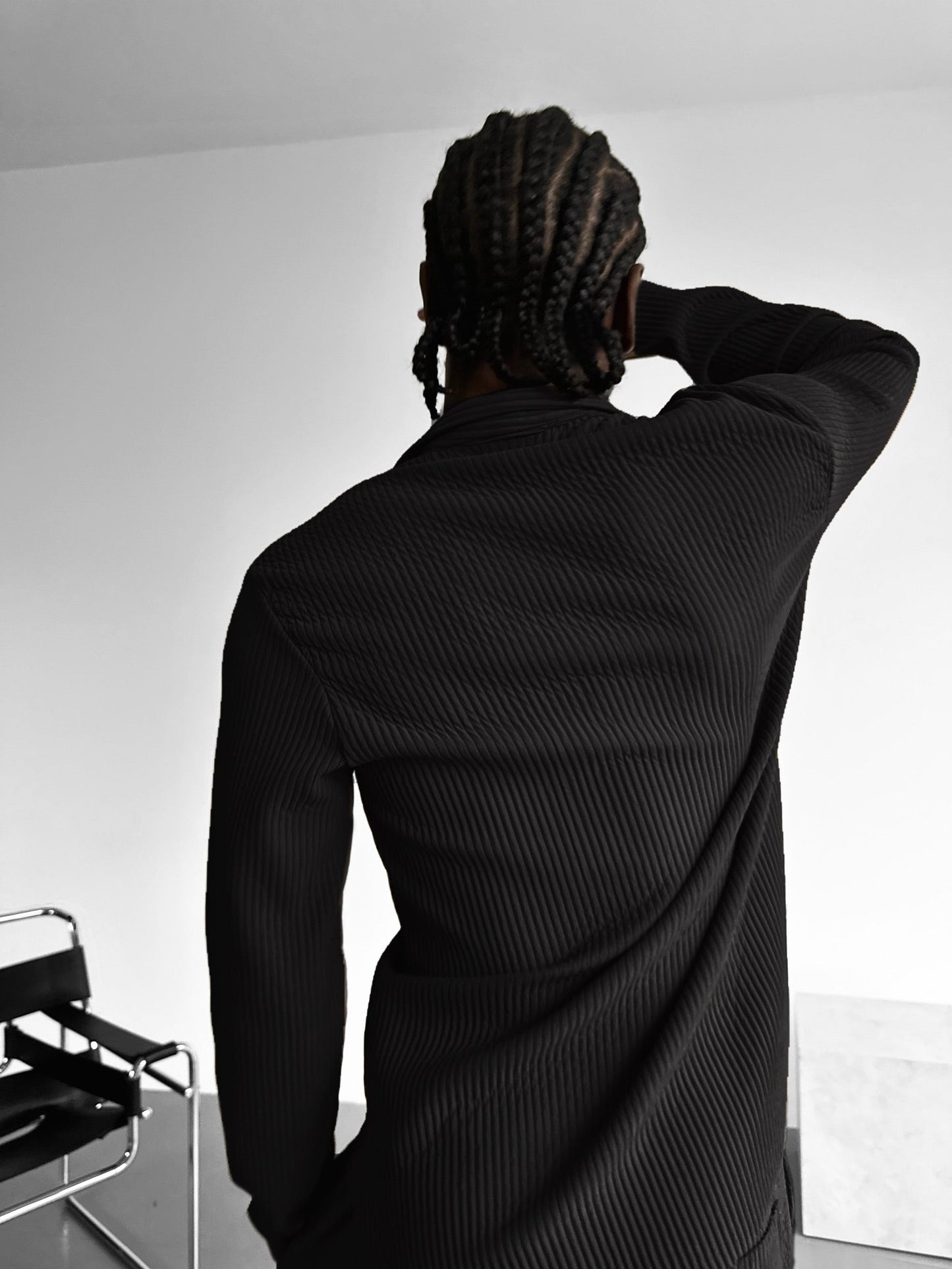 Oversize-Ripp-Langarmshirt - Schwarz