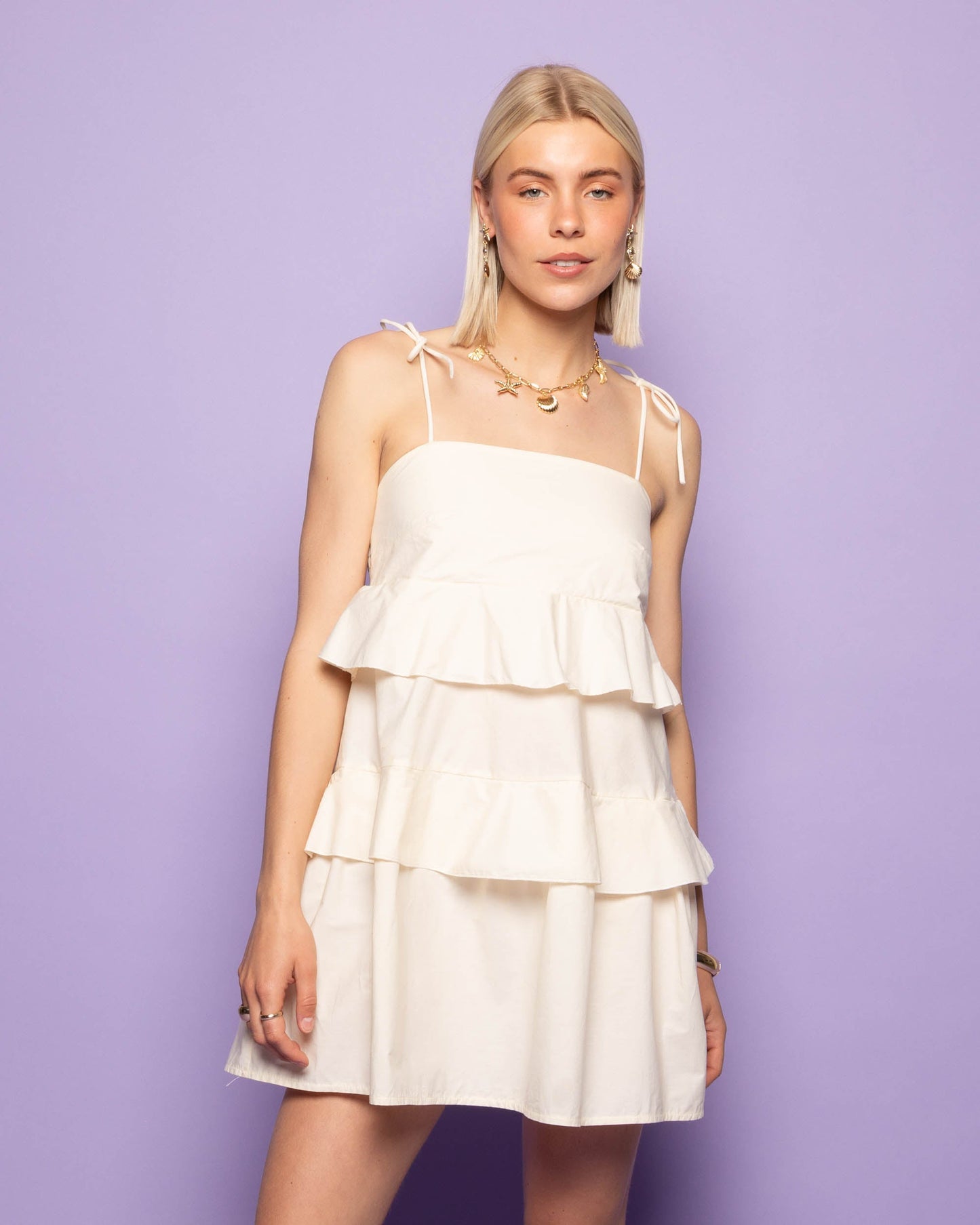 ROAMY POPLIN RUFFLE DRESS BOTERGEEL