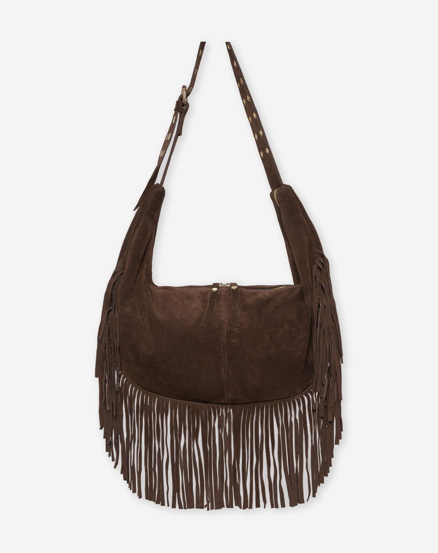 LIVIA FRINGE SUEDE BAG DONKERBRUIN