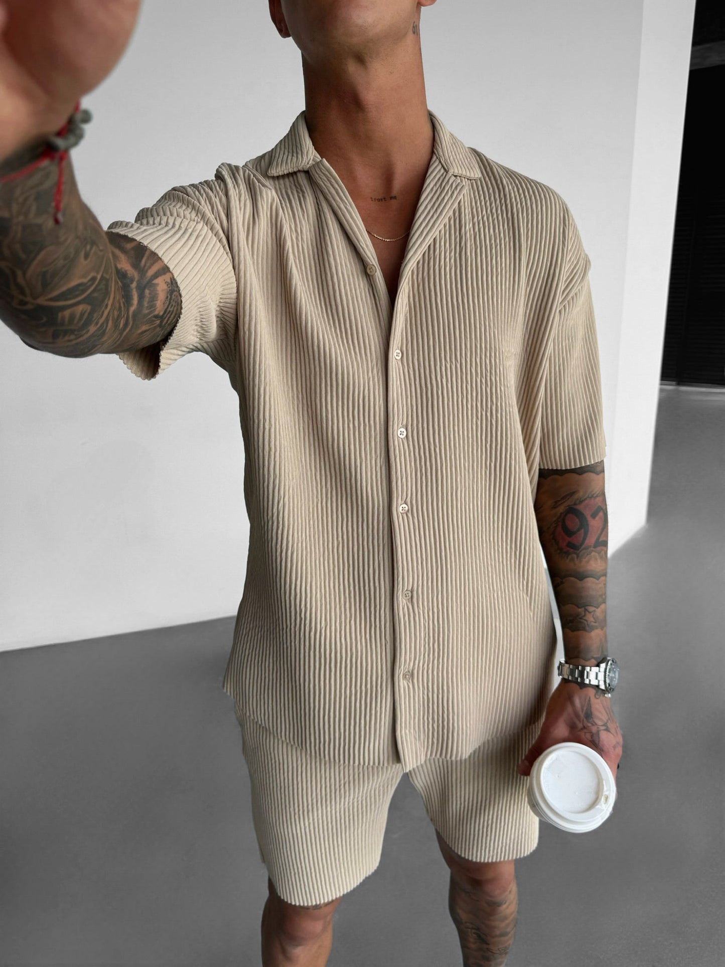 Oversize-Ripp-Shirt - Beige