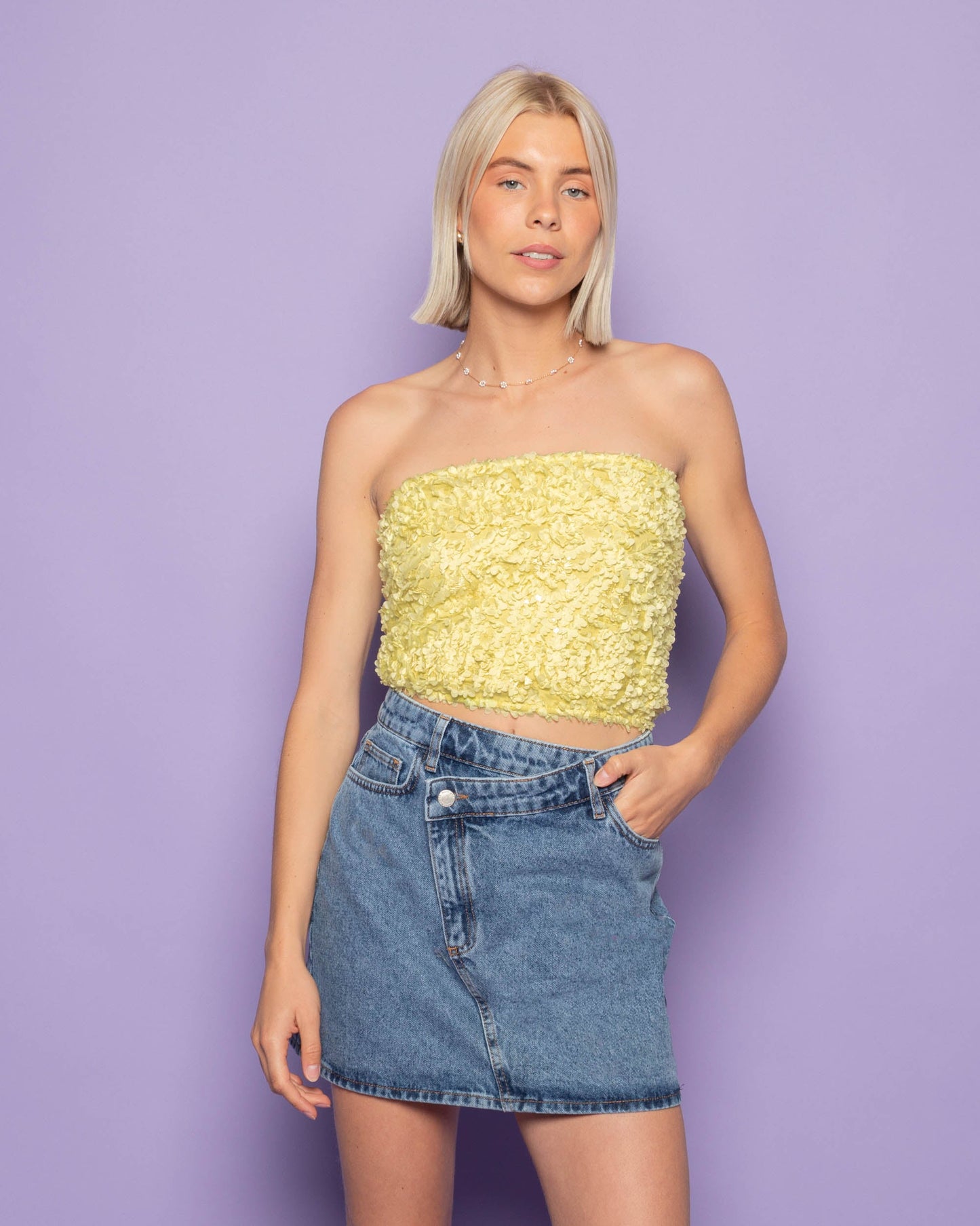 CROSSOVER DENIM SKIRT MID BLAUW