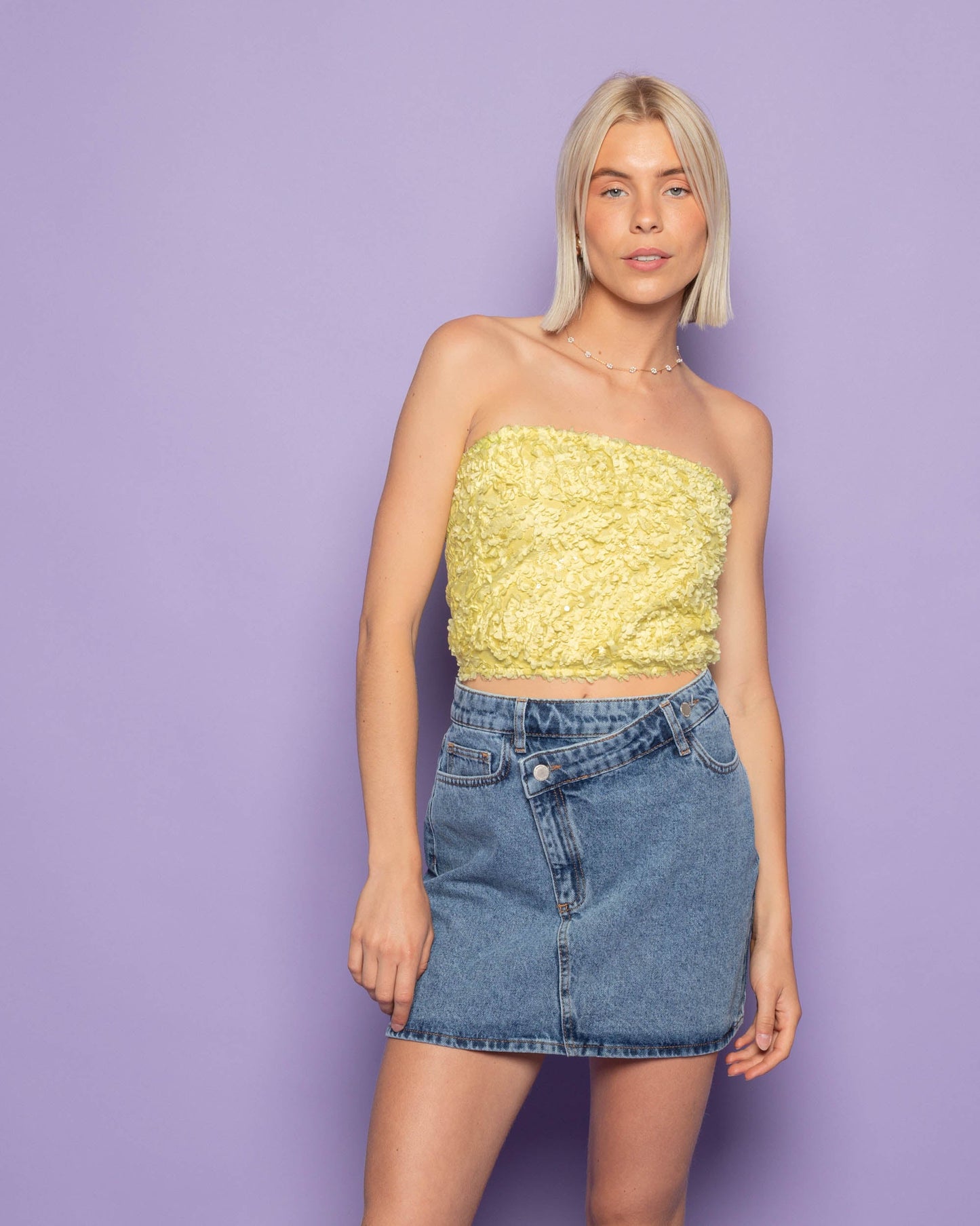 CROSSOVER DENIM SKIRT MID BLAUW