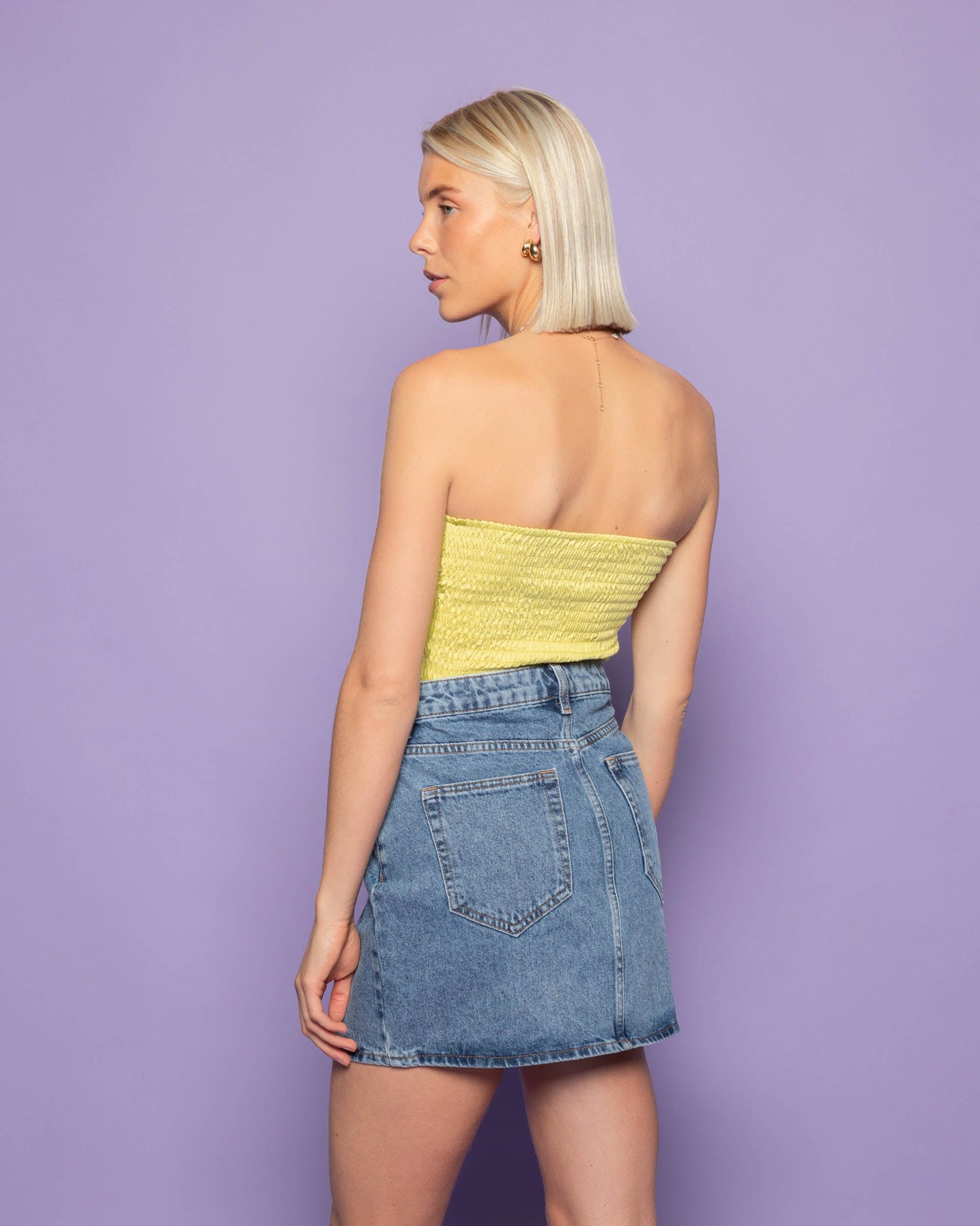 CROSSOVER DENIM SKIRT MID BLAUW