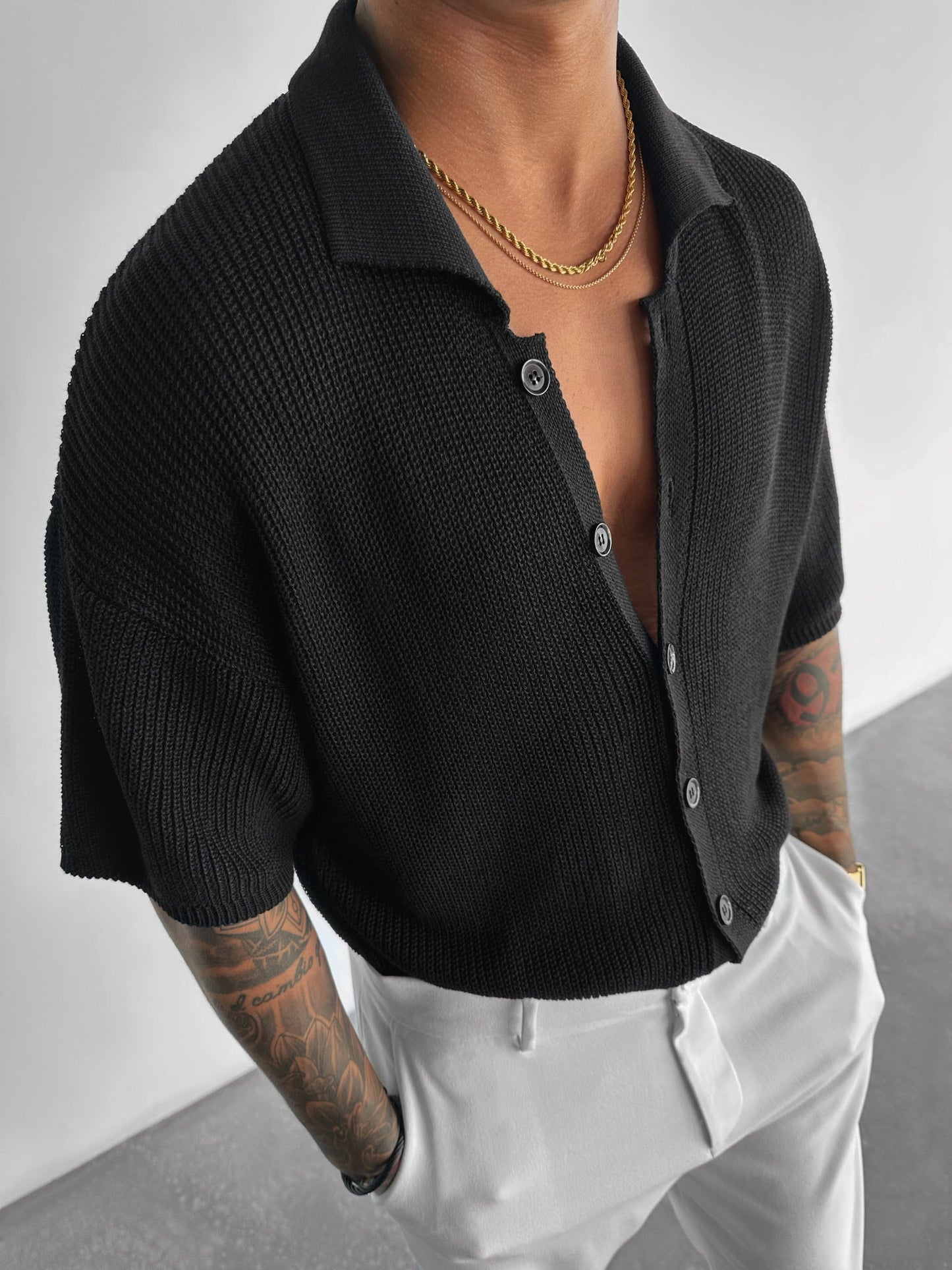 Oversize-Langstrickhemd - Schwarz