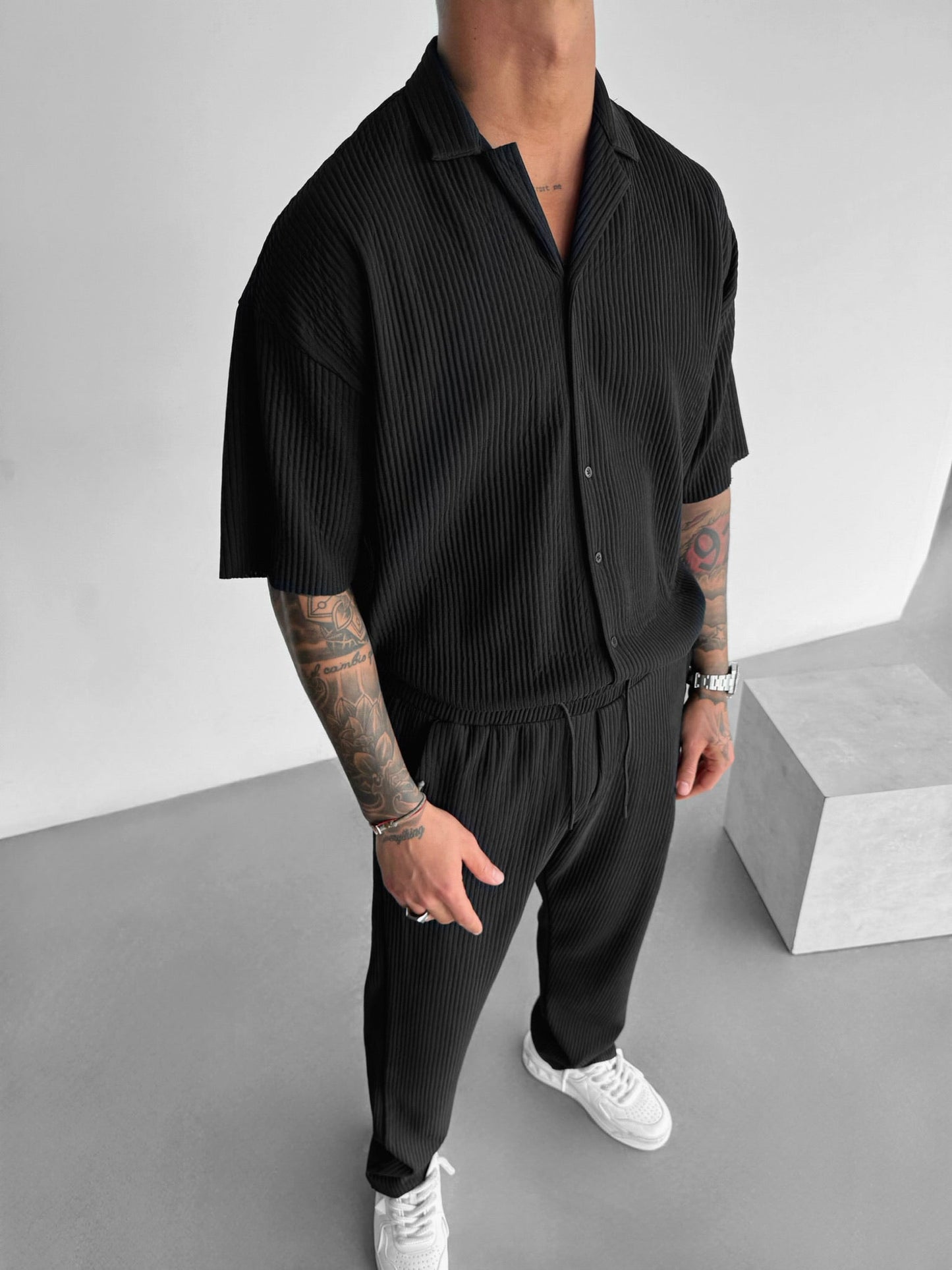 Oversize-Ripp-Shirt - Schwarz