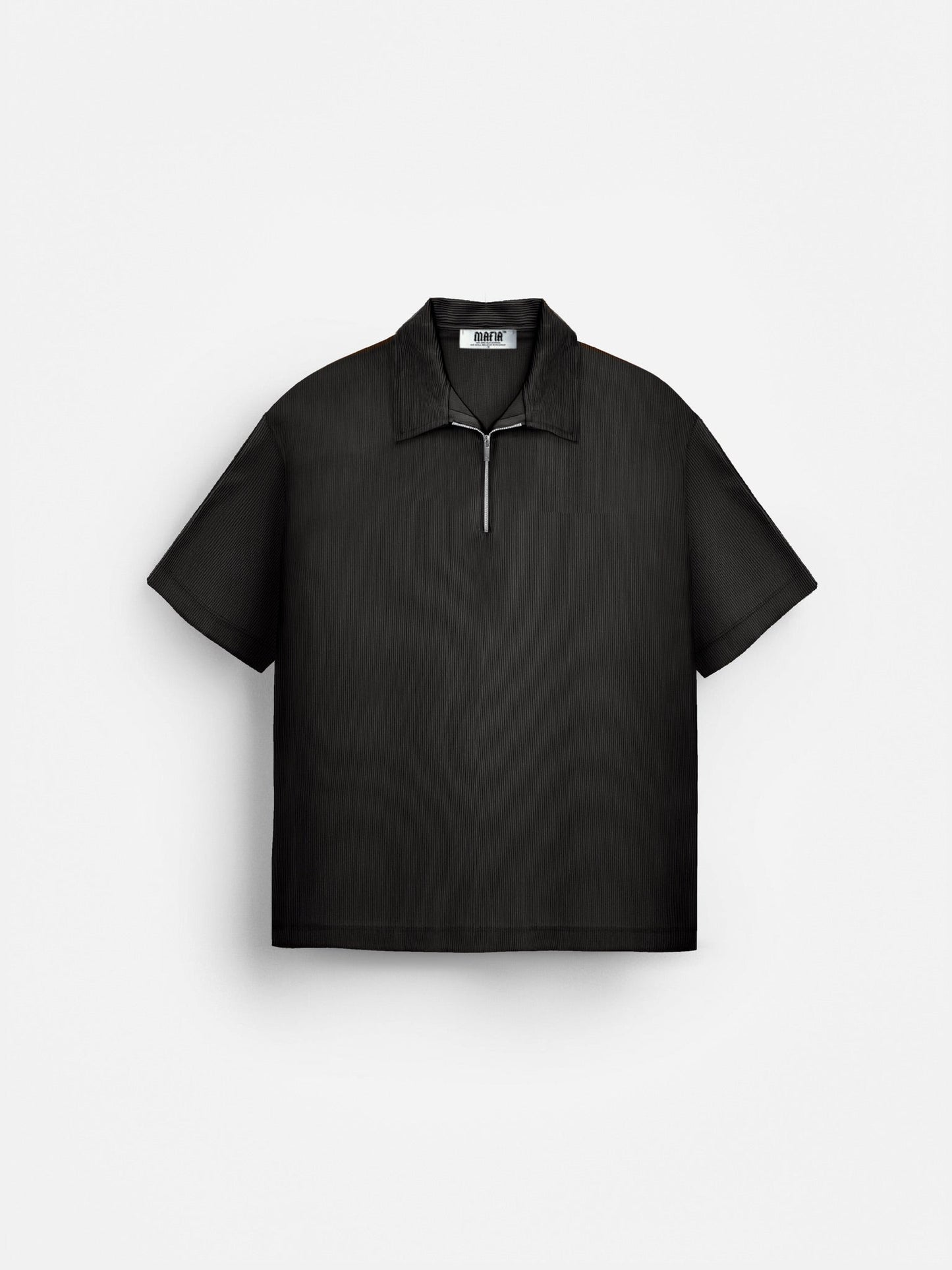 Oversize-Poloshirt mit Reißverschluss und mehreren Lagen - Schwarz