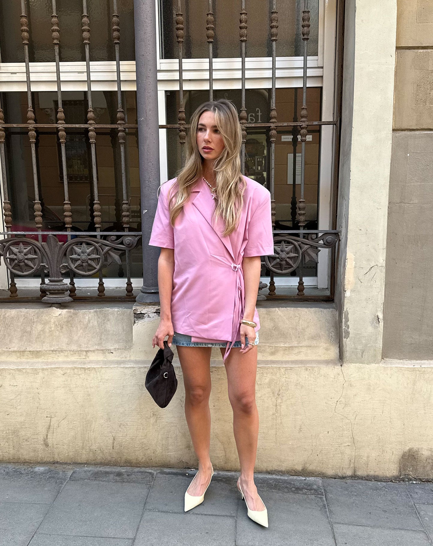 ZOEY WRAP UP SHORT SLEEVE BLAZER ROZE