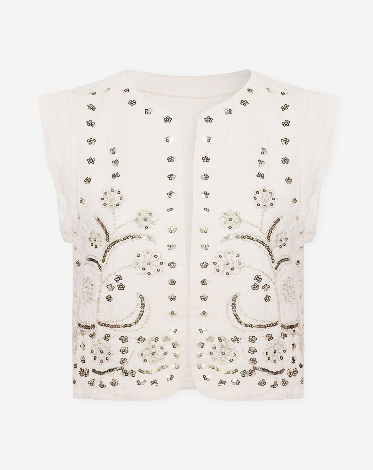 QUILTED SEQUINS GILET BEIGE