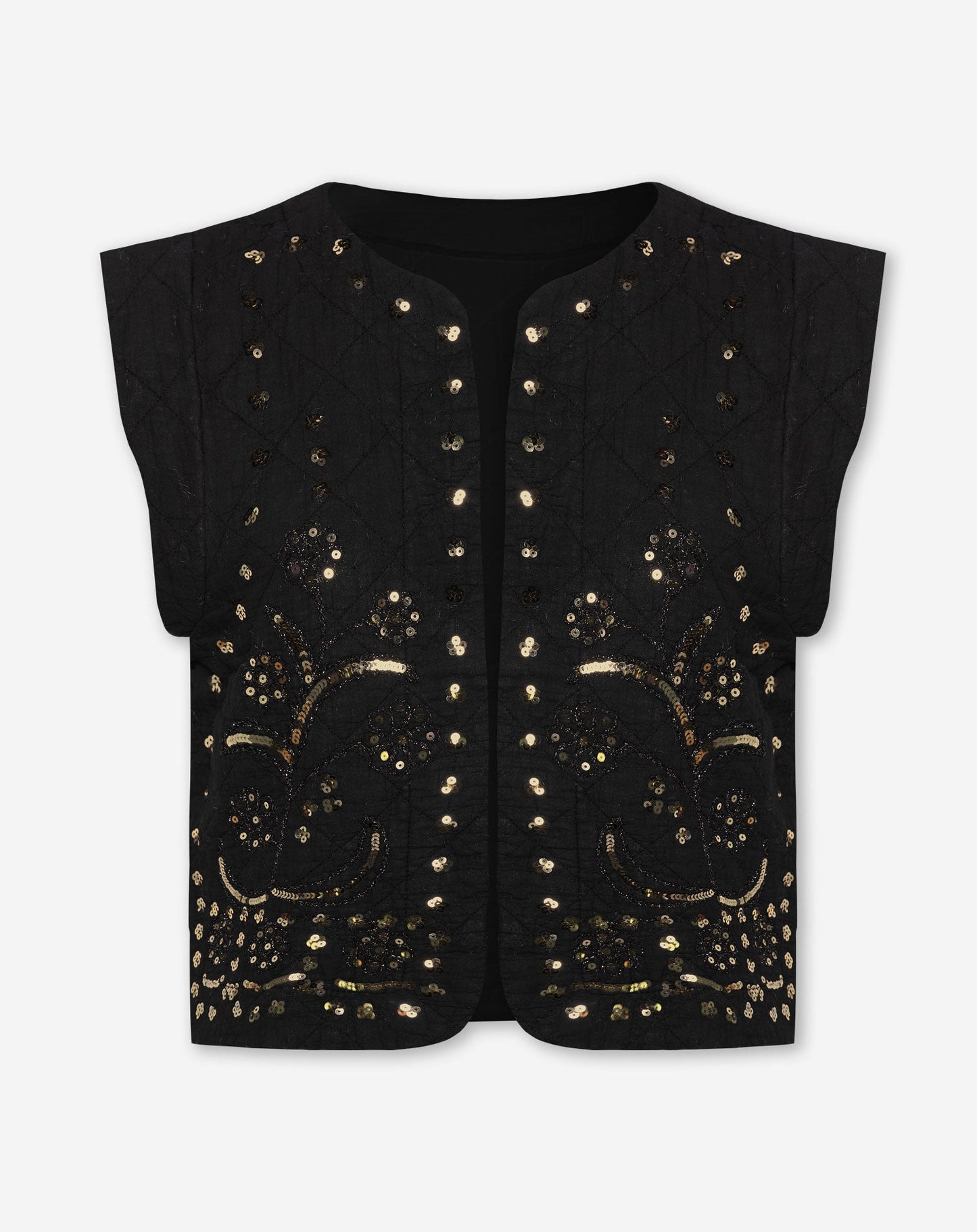 QUILTED SEQUINS GILET ZWART