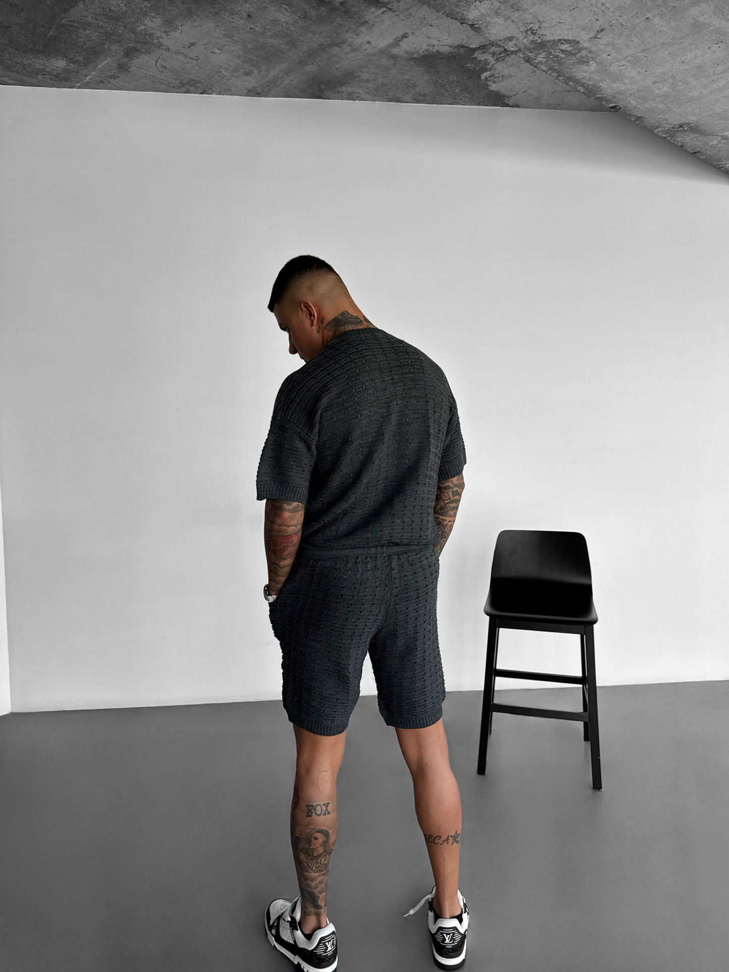 Oversized-Strick-T-Shirt mit Löchern - Anthrazit