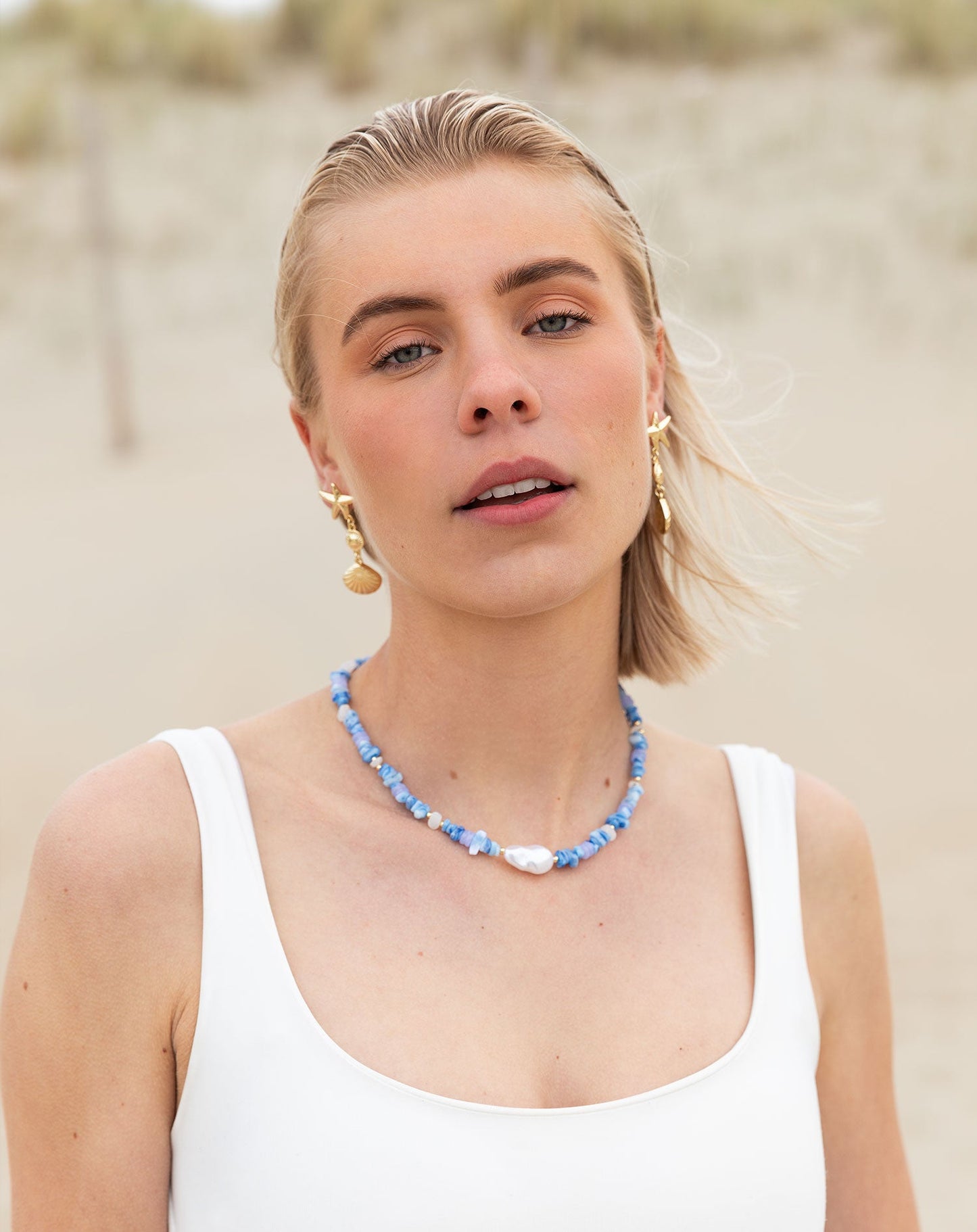 DAIMY BEADS NECKLACE BLAUW