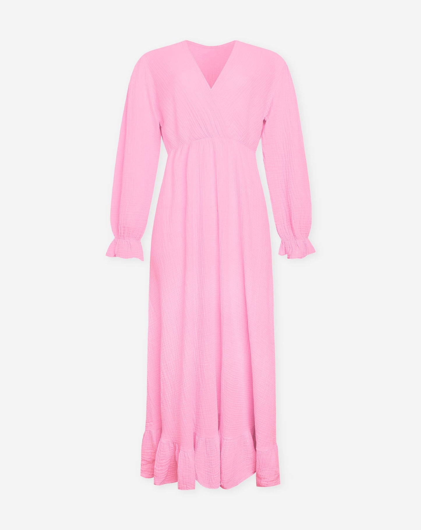 MOUSSELINE MAXI RUFFLE DRESS HARD ROZE