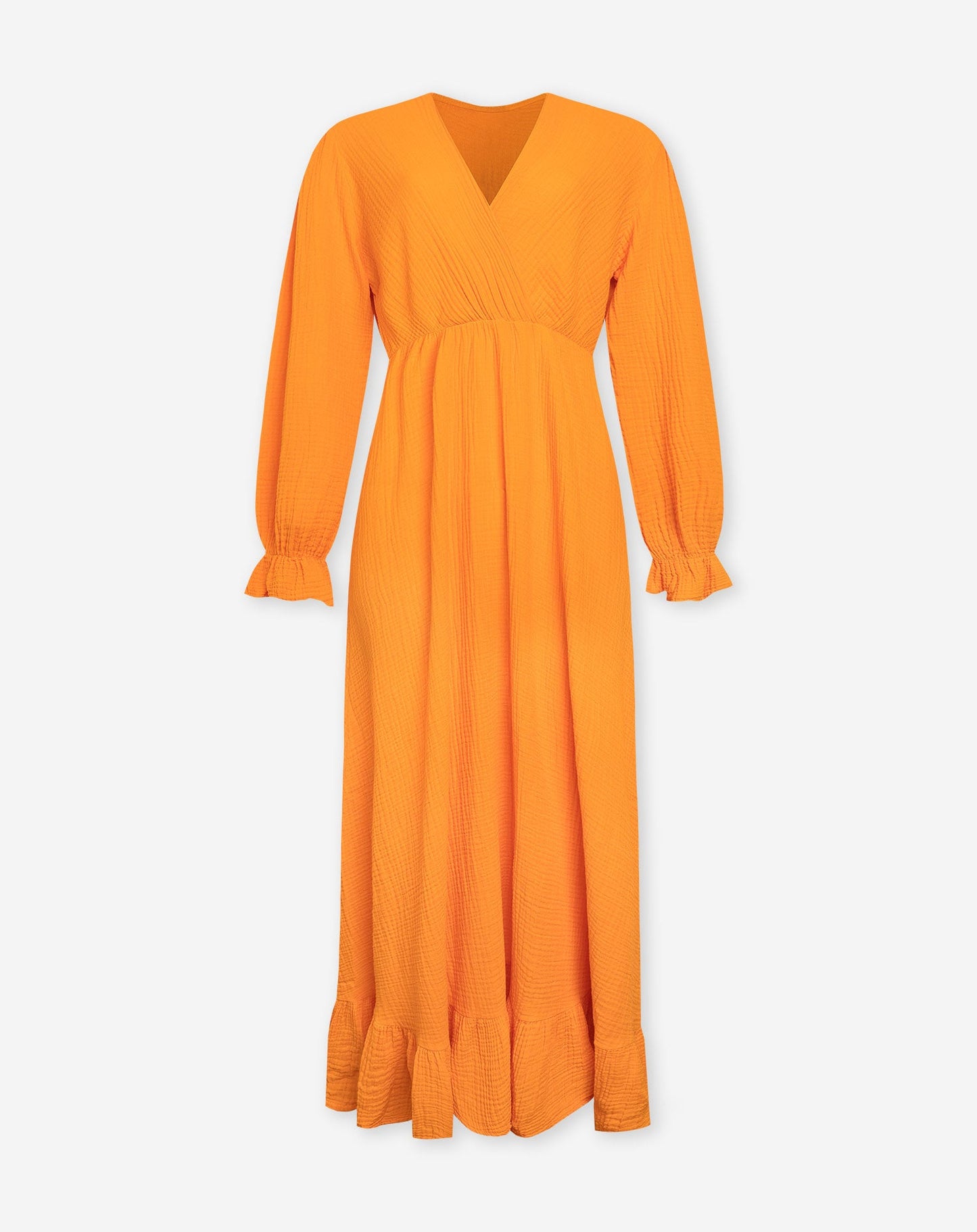 MOUSSELINE MAXI RUFFLE DRESS ORANJE